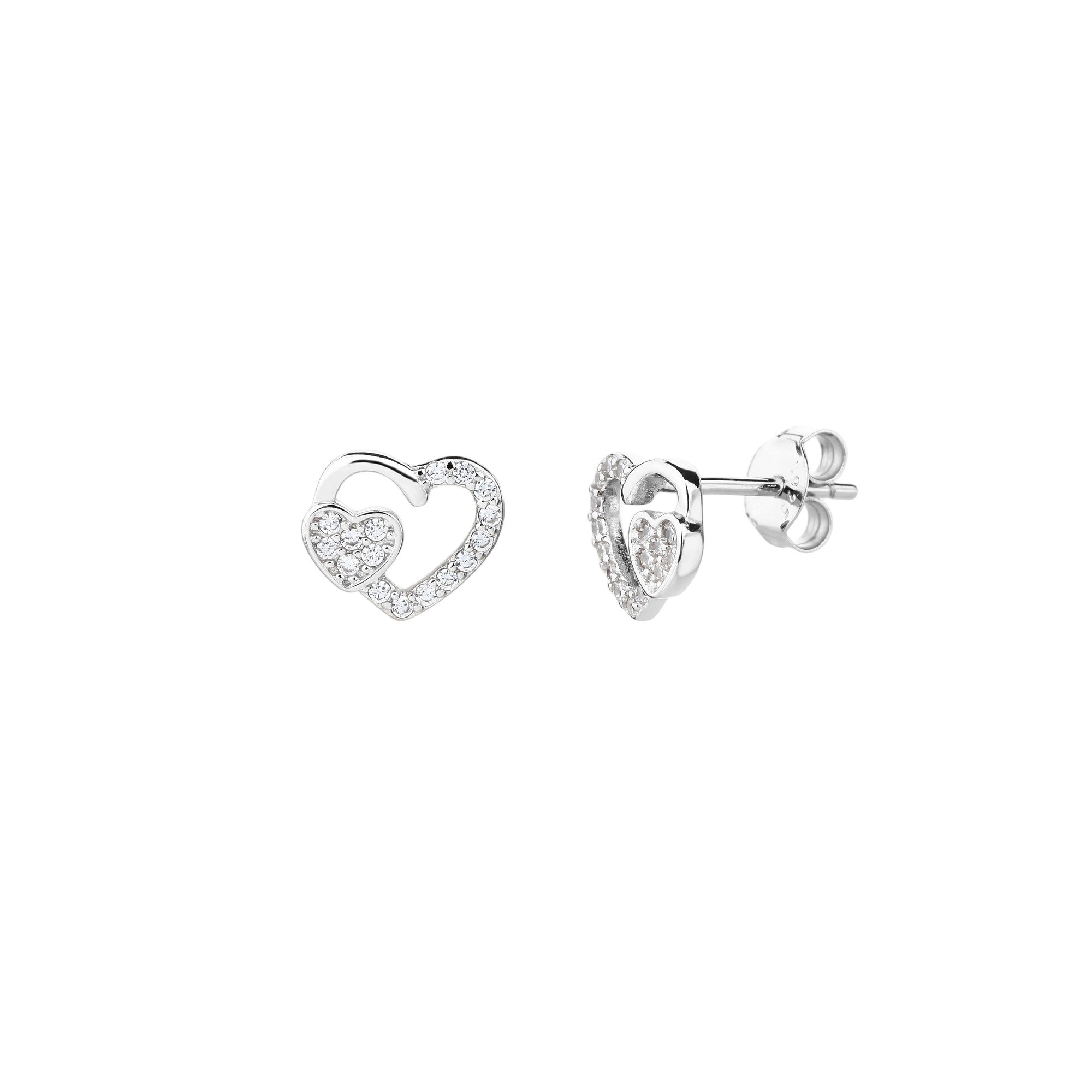 Broquel de corazones con circonias blanca en plateado