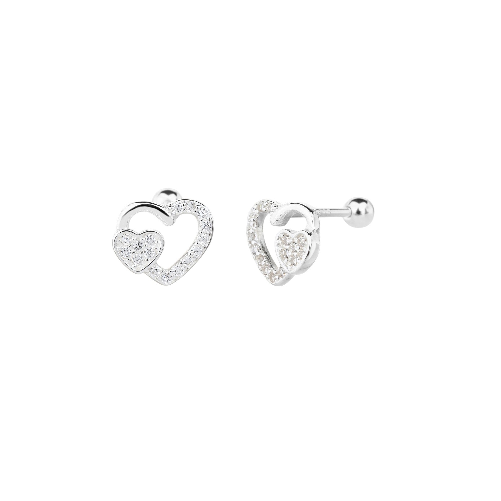 Arete dormilon de corazones con circonias blanca en plateado