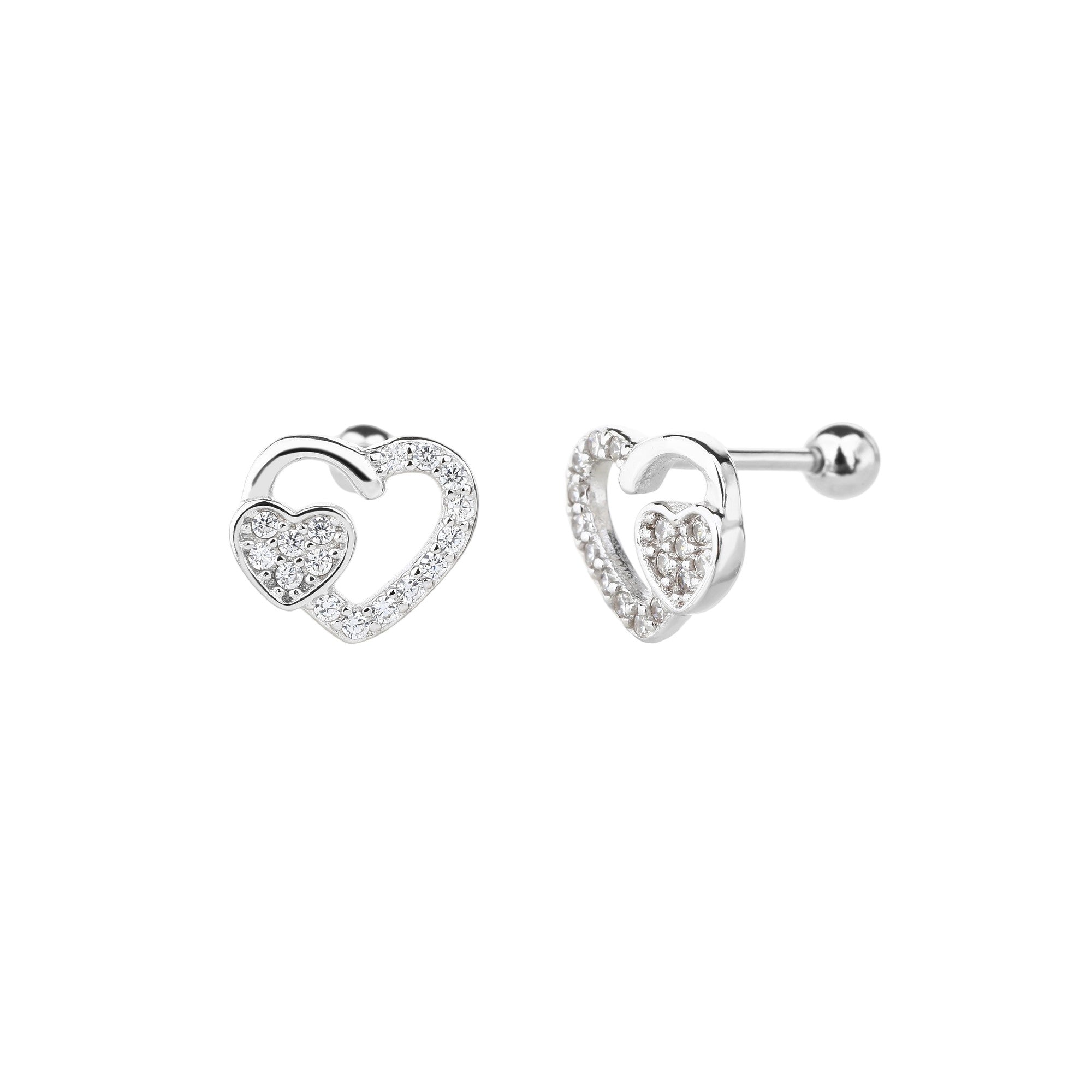Arete dormilon de corazones con circonias blanca en plateado