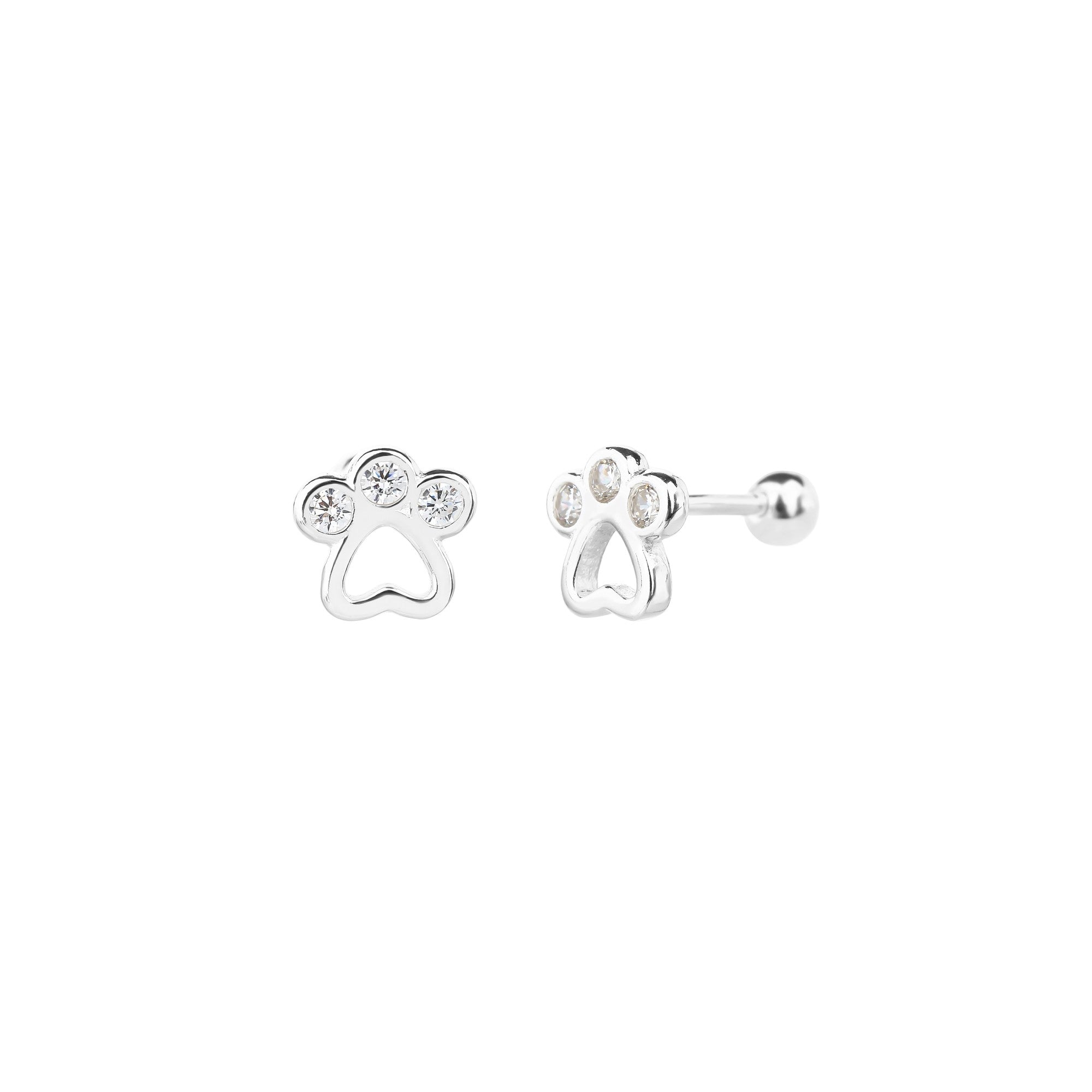 Arete dormilon de huella con circonia blanca en plateado