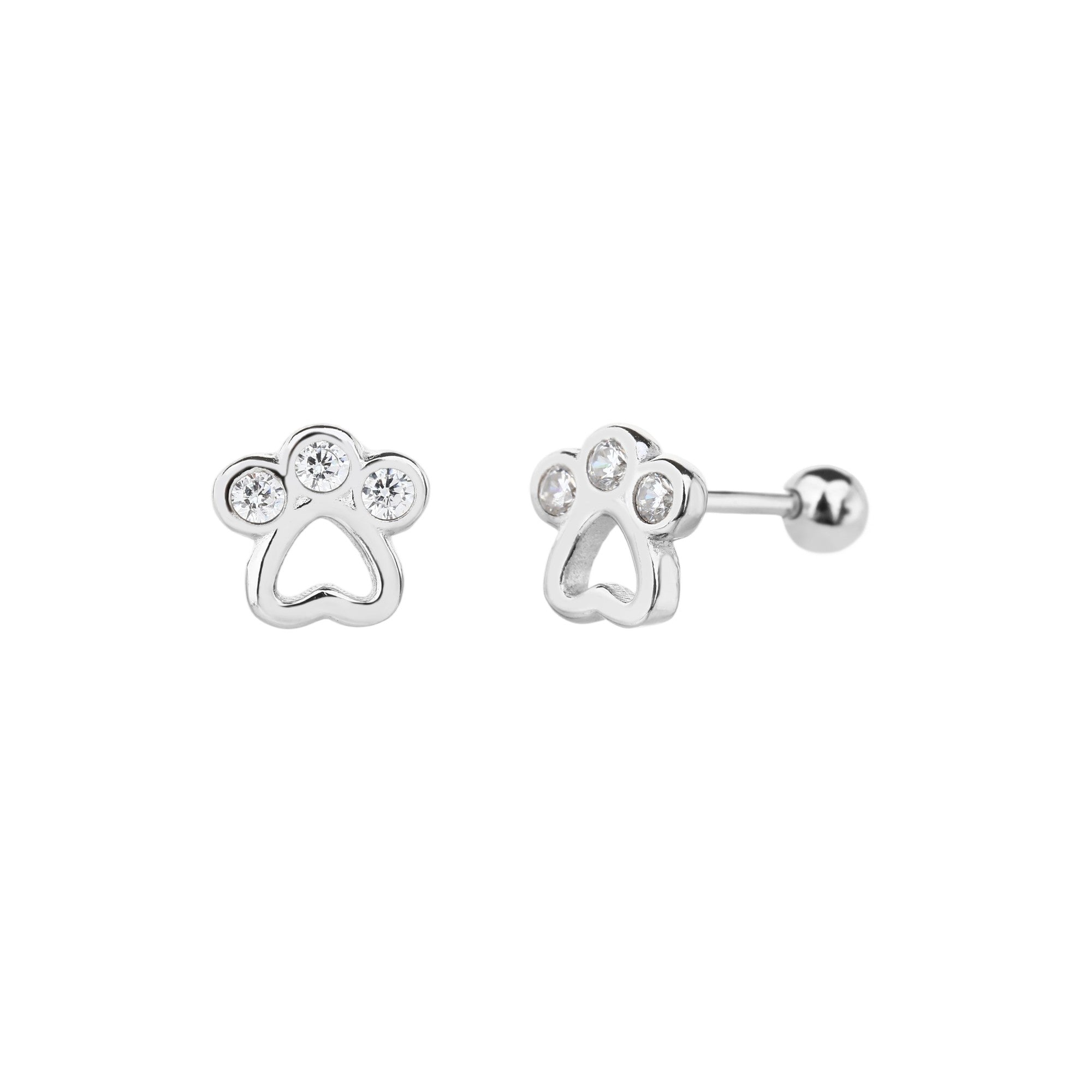 Arete dormilon de huella con circonia blanca en plateado