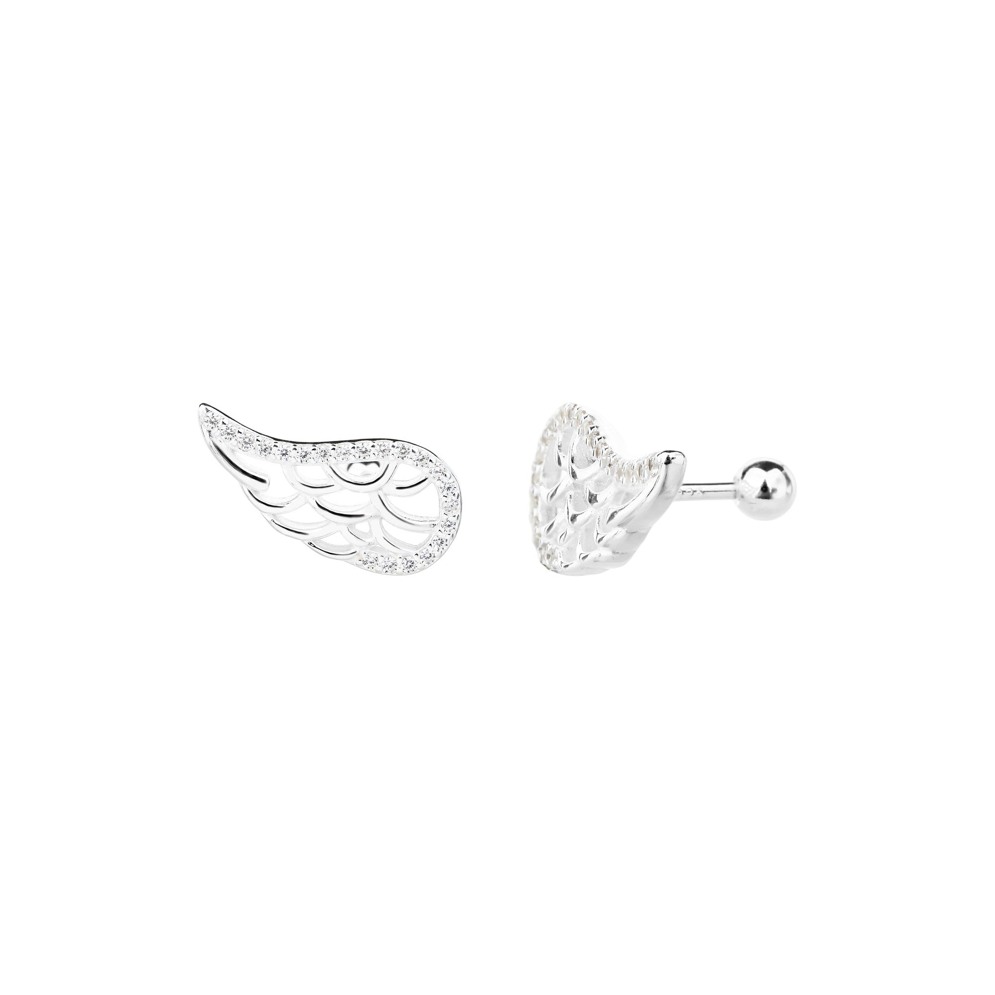Arete dormilon de ala con circonia blanca en plateado