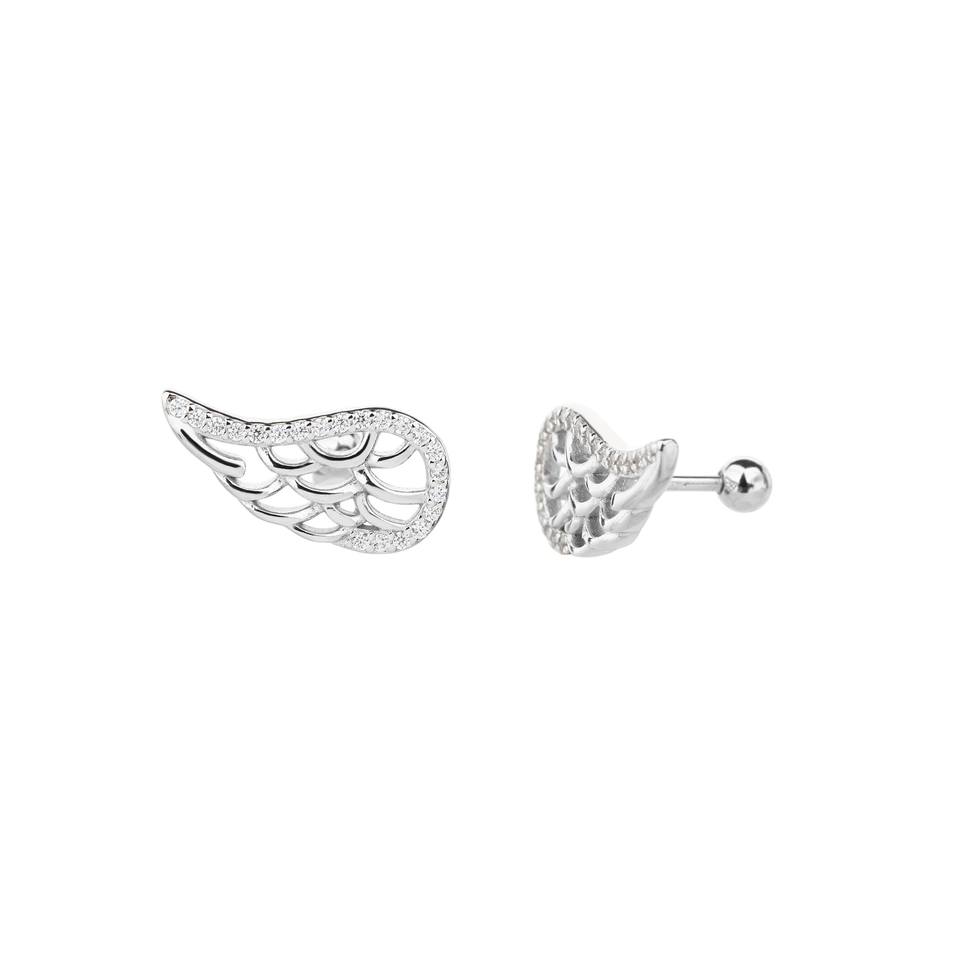Arete dormilon de ala con circonia blanca en plateado