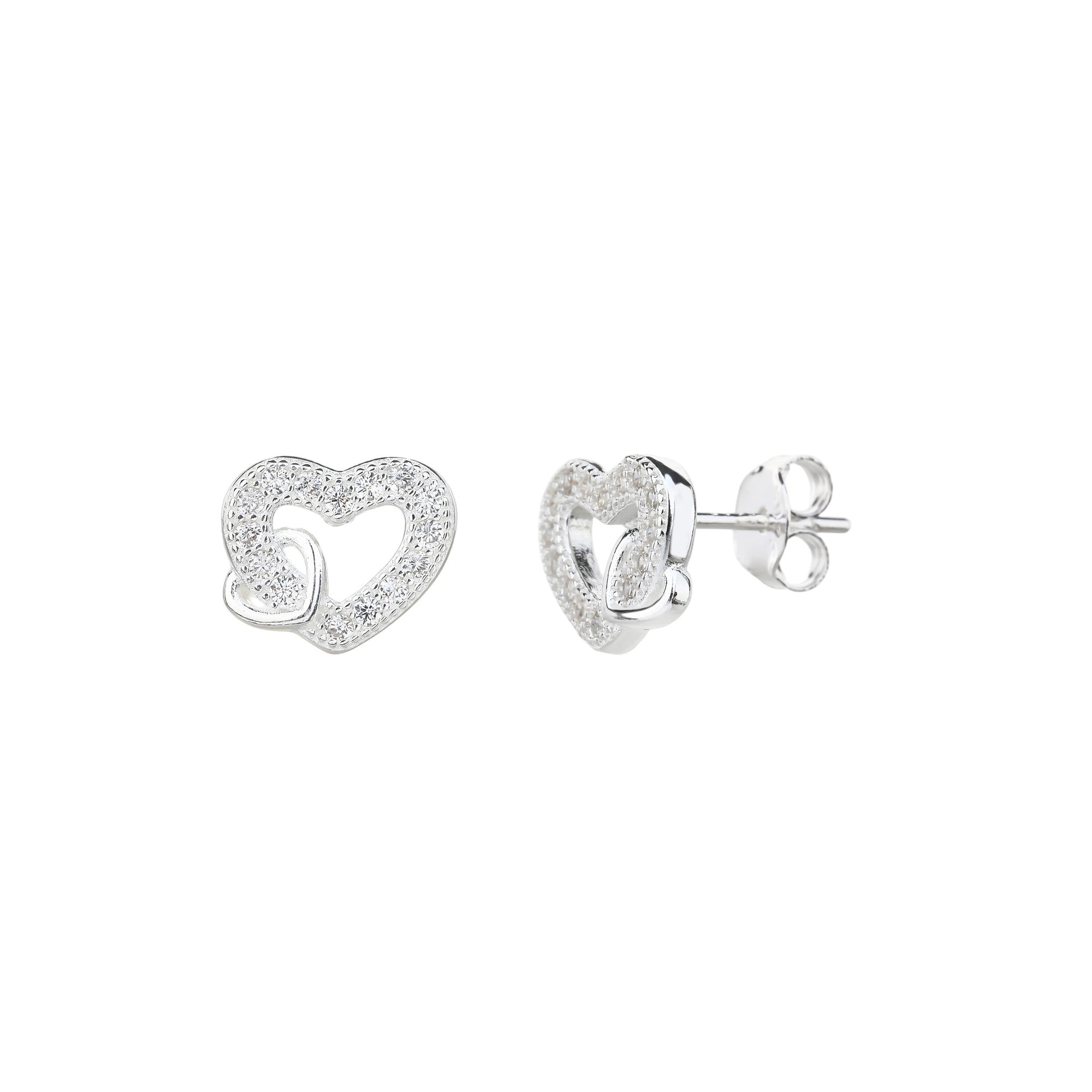 Broquel de corazon con circonias blanca en plateado