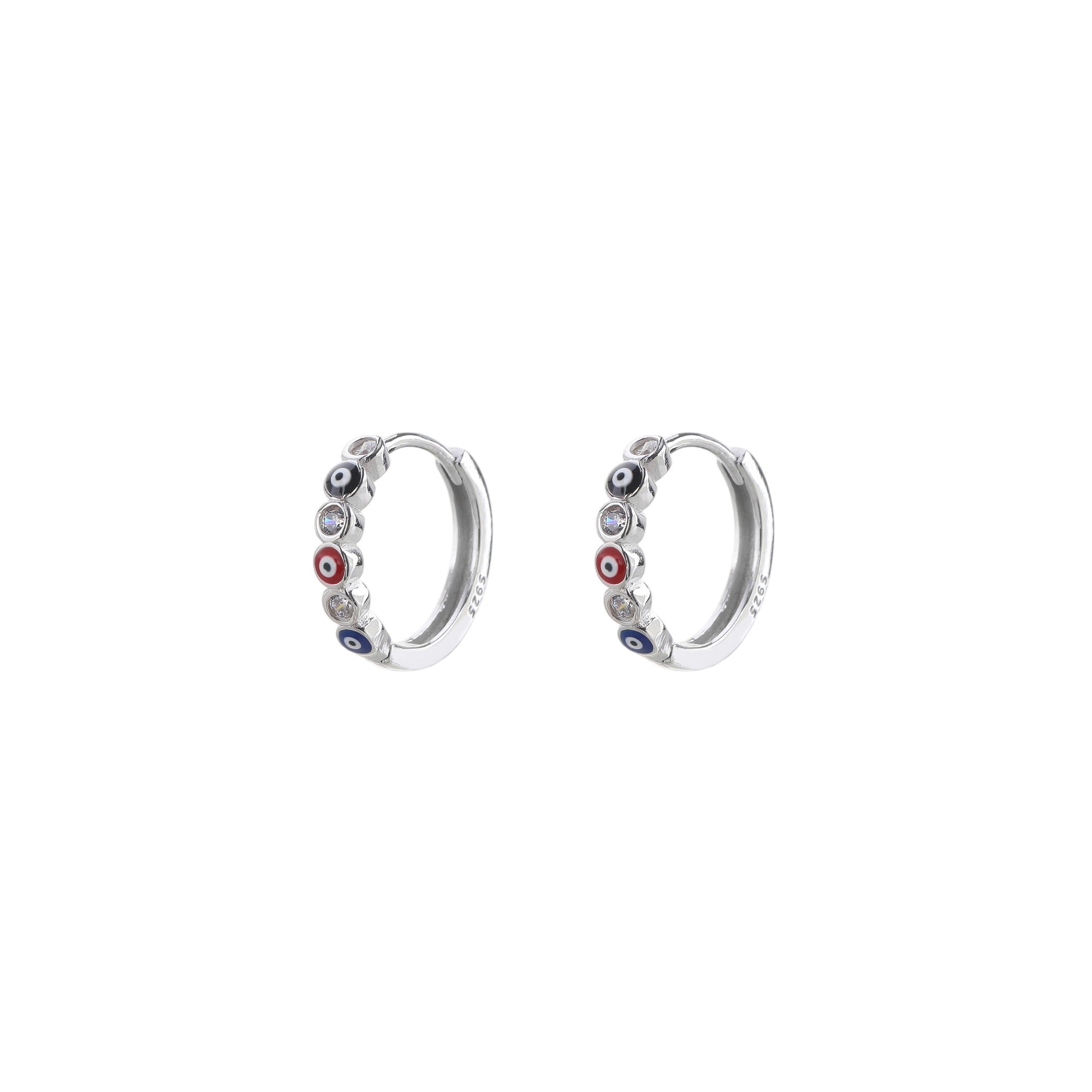 Arete de ojitos esmaltados multicolor en plateado