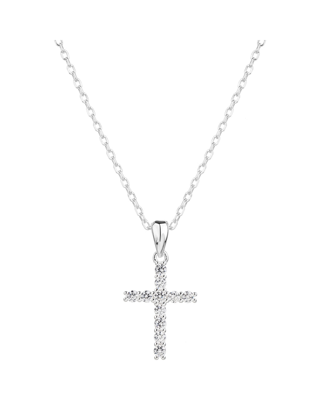 Collar de cruz con circonia blanca de 45+5cm en plateado