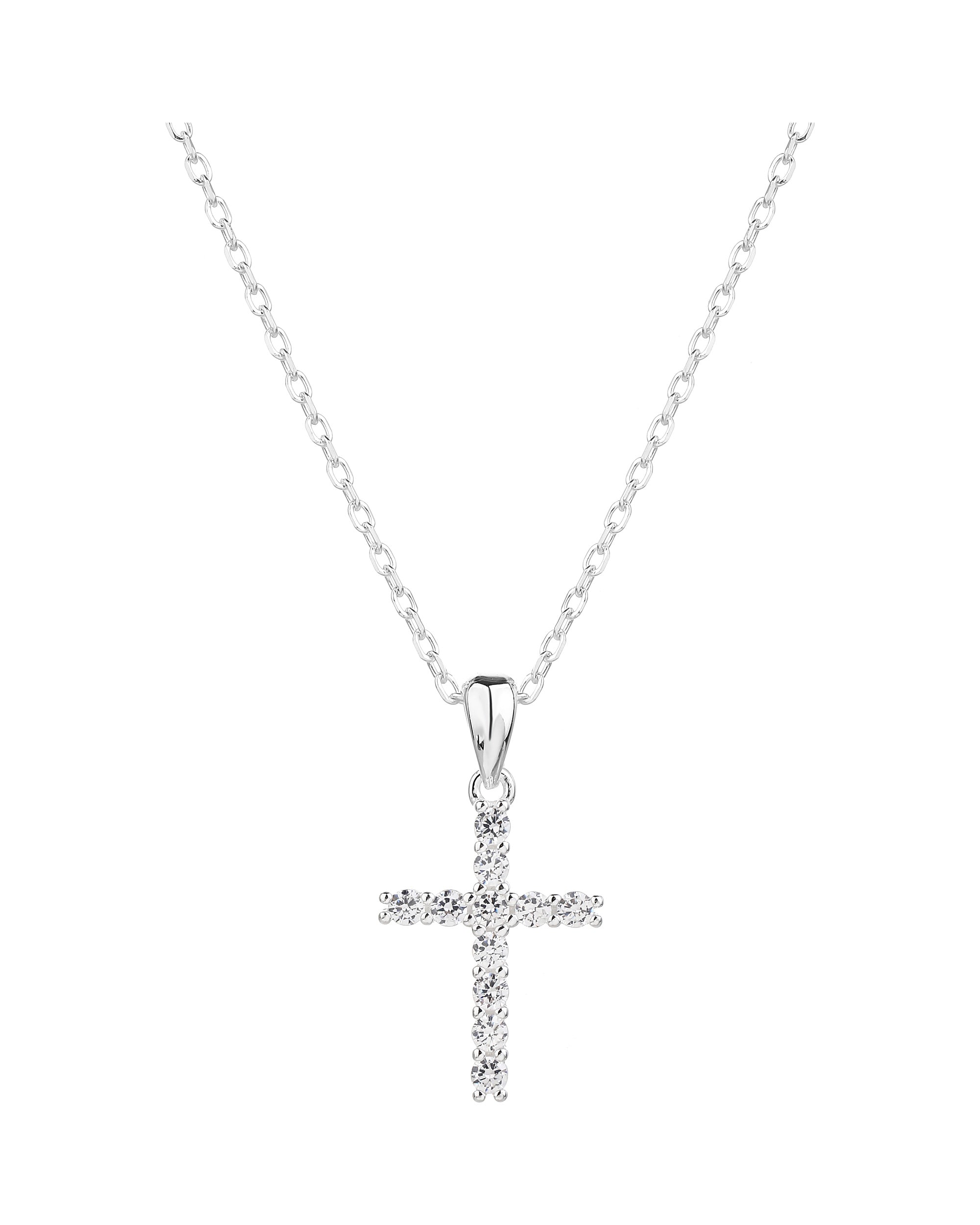 Collar de cruz con circonia blanca de 45+5cm en plateado