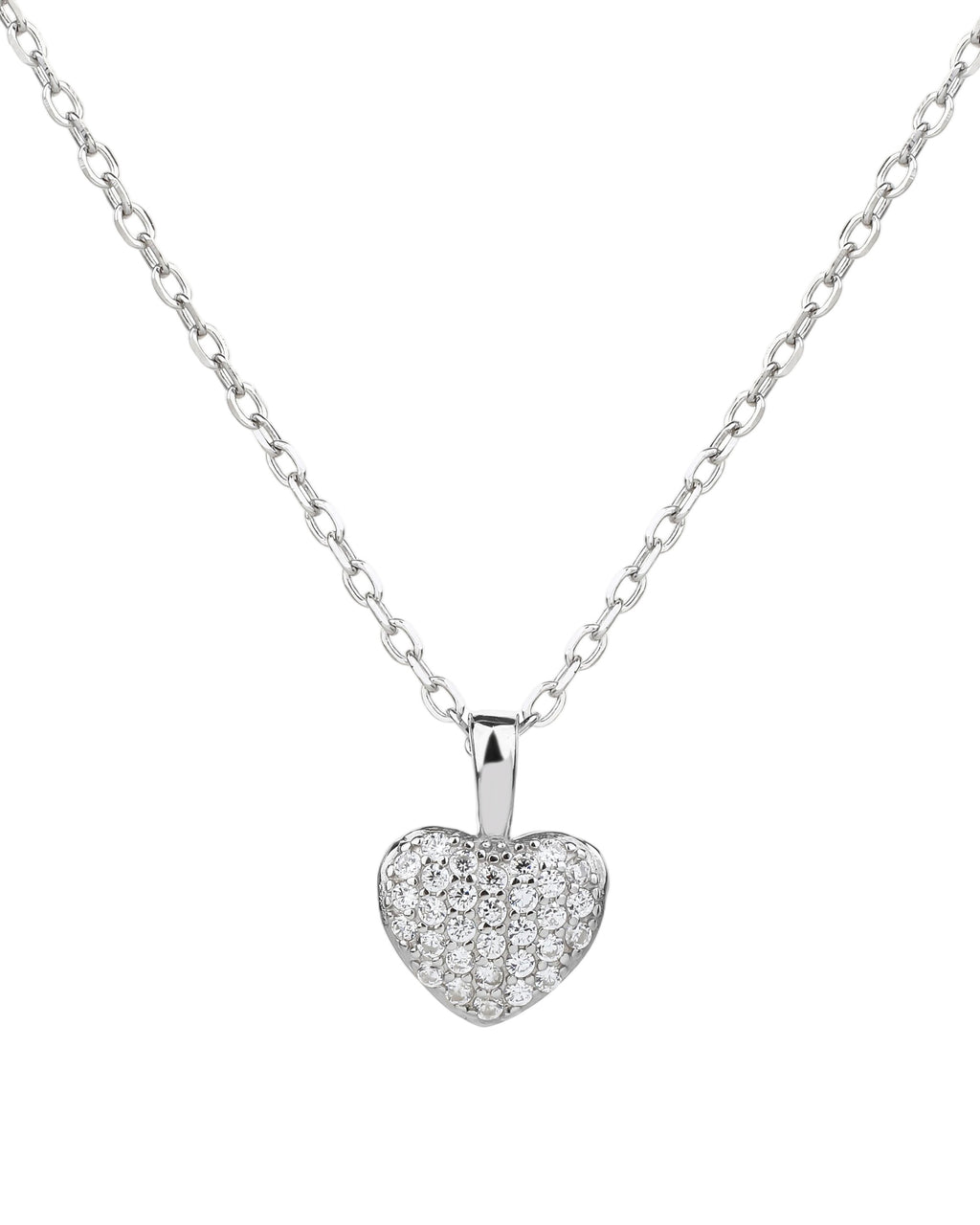 Collar sencillo de corazon con circonias blanca 45+5cm en rodizado