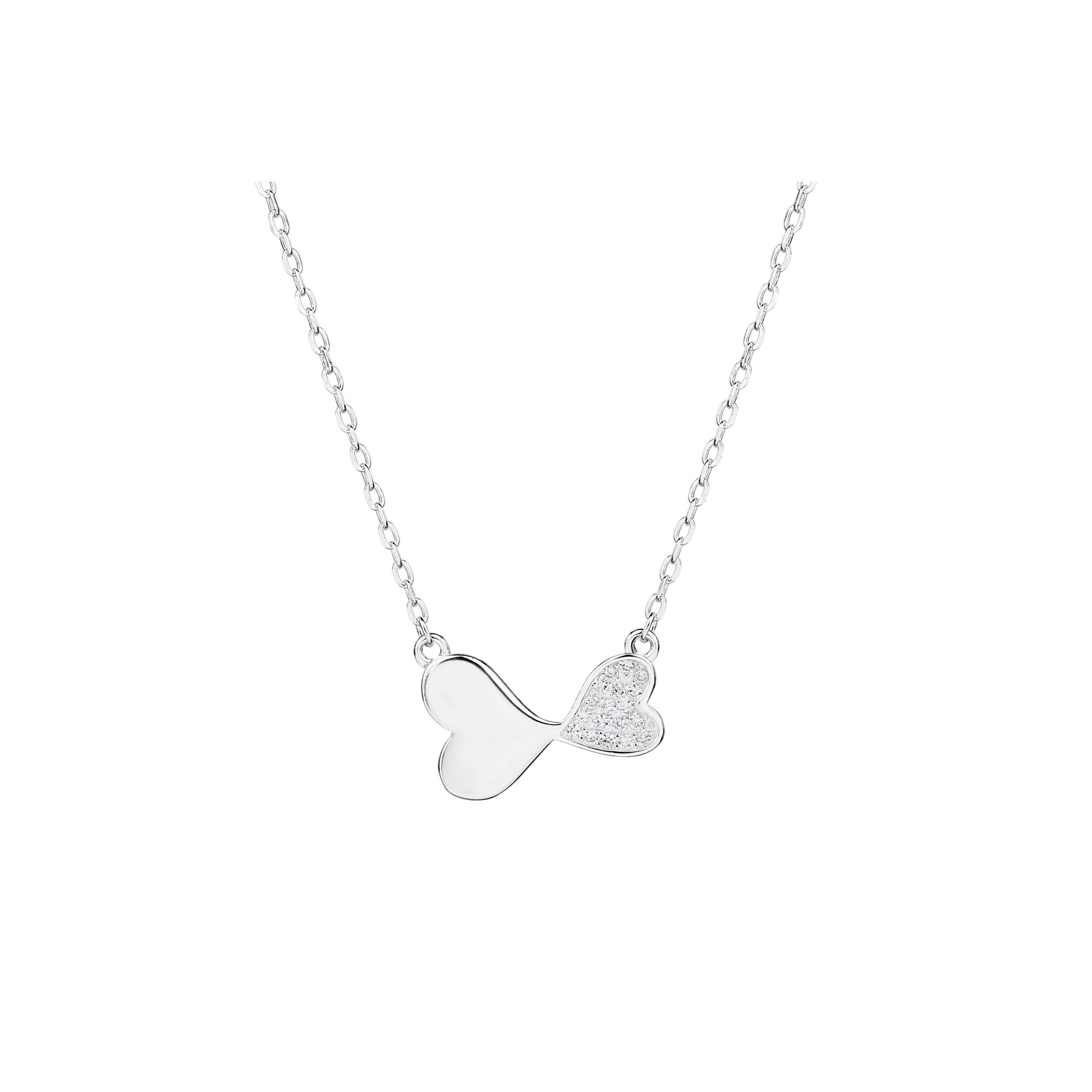 Collar sencillo de corazones con circonia blanca 45+5cm en rodizado