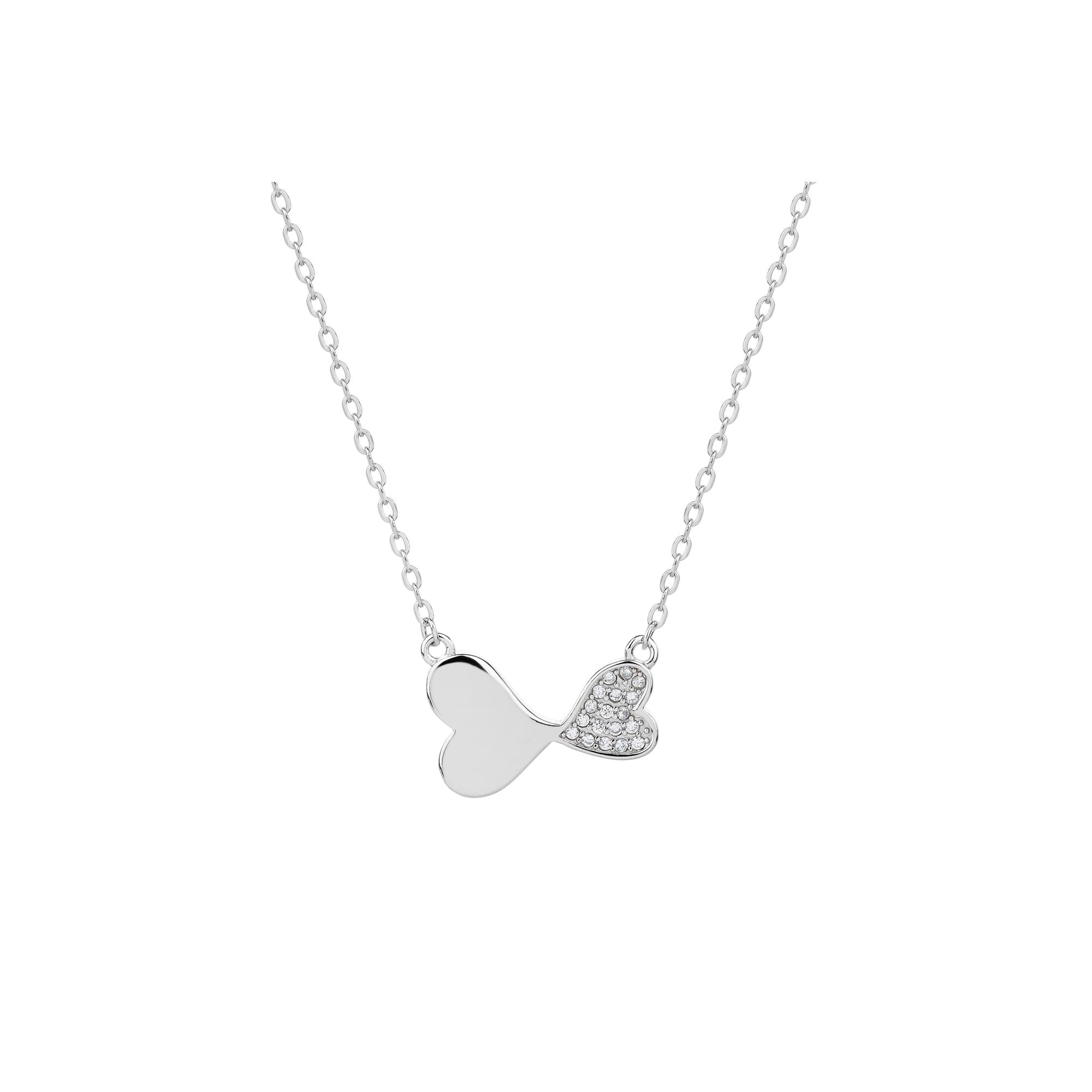 Collar sencillo de corazones con circonia blanca 45+5cm en rodizado