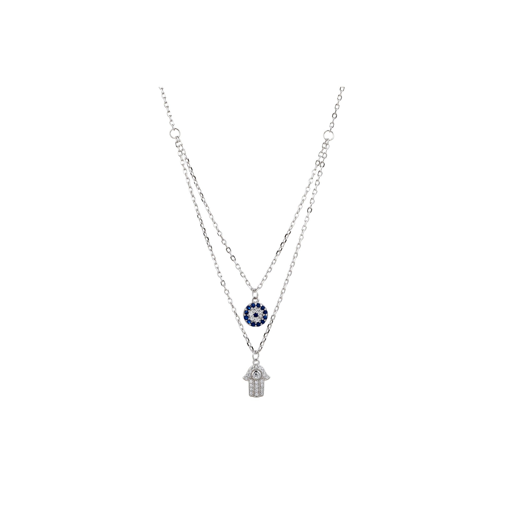 Collar mano de fatima con circonias multicolor 45+5cm en plateado