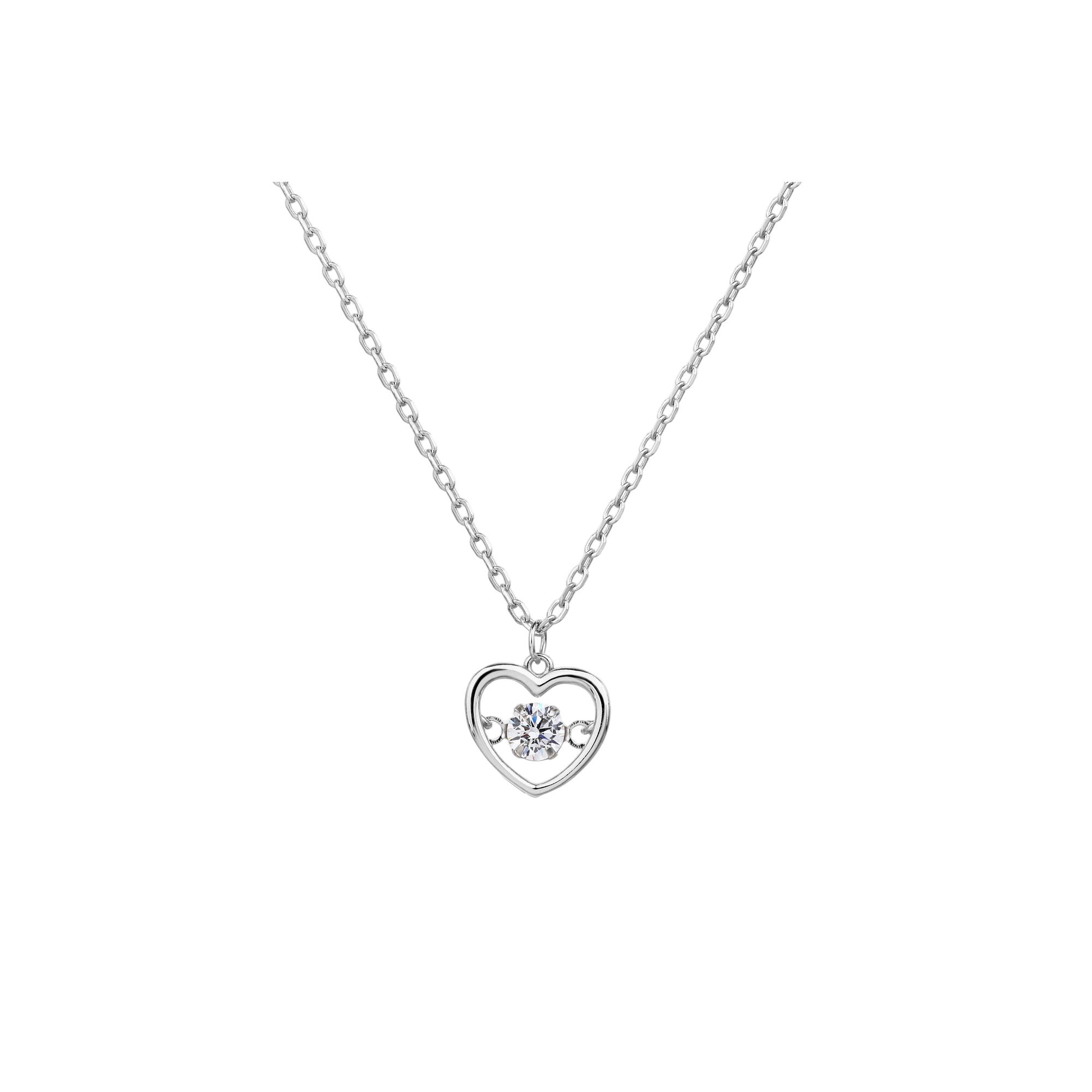 Collar de corazon liso con circonia blanca 45+5cm en plateado
