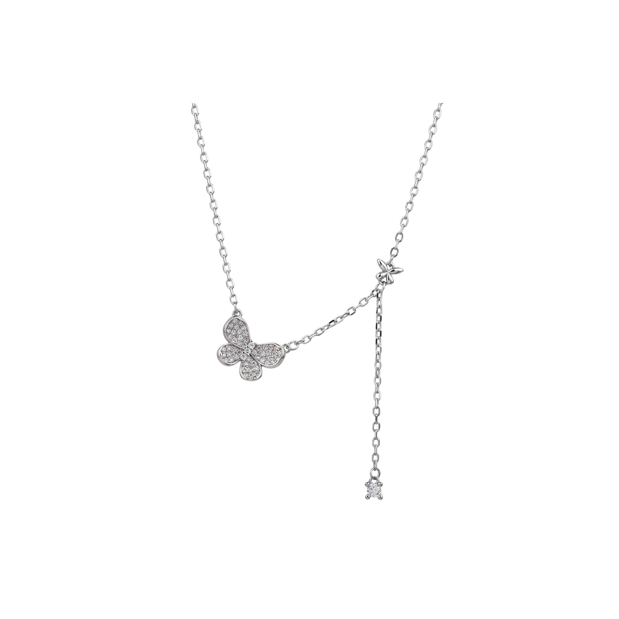 Collar de mariposa con circonias blanca 45+5cm en plateado
