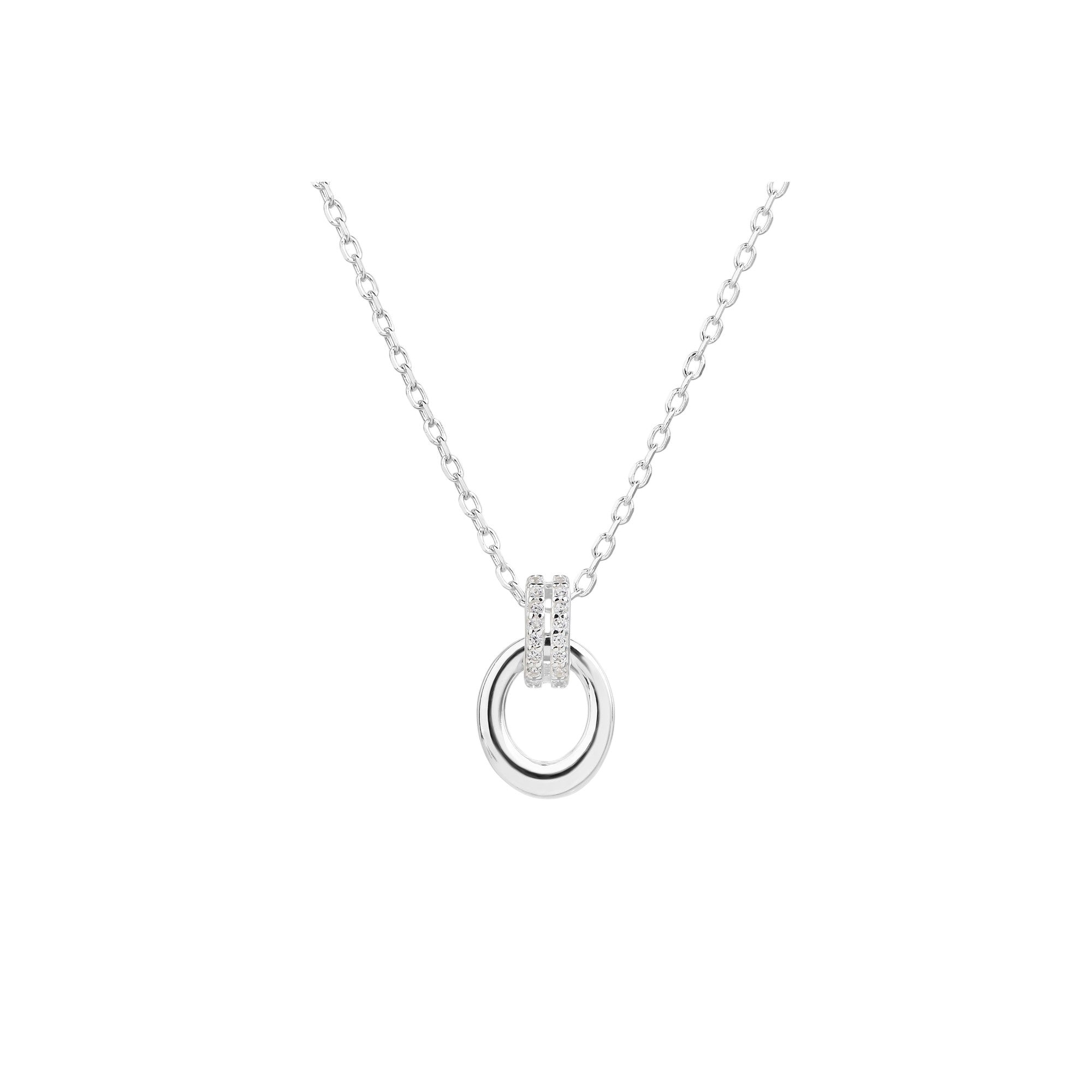 Collar con colgante liso y circonias blanca 45+5cm en plateado