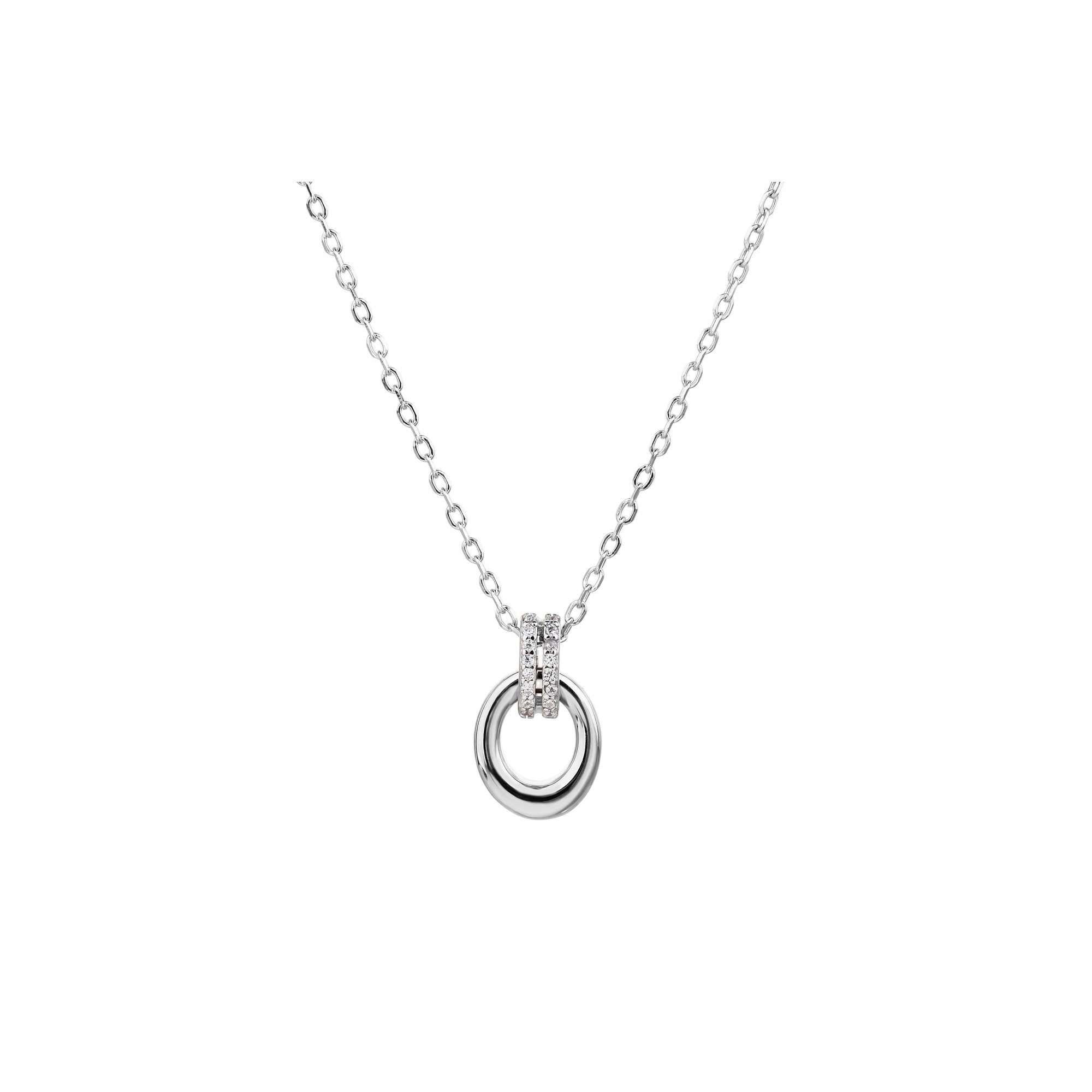 Collar con colgante liso y circonias blanca 45+5cm en plateado