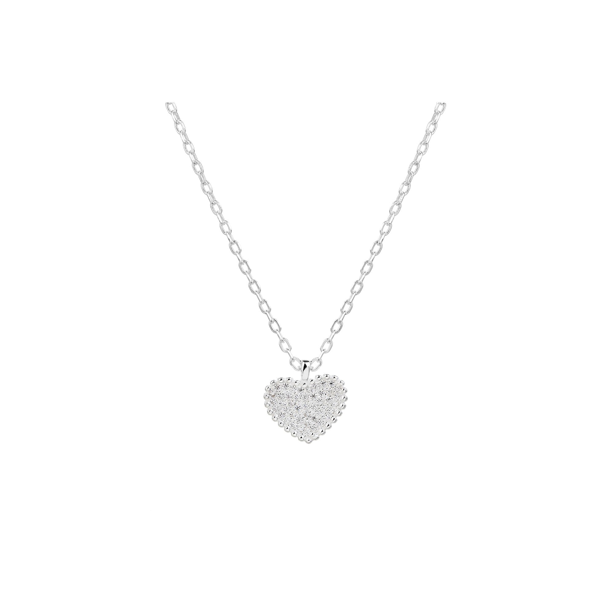 Collar de corazon con circonias blanca 45+5cm en plateado