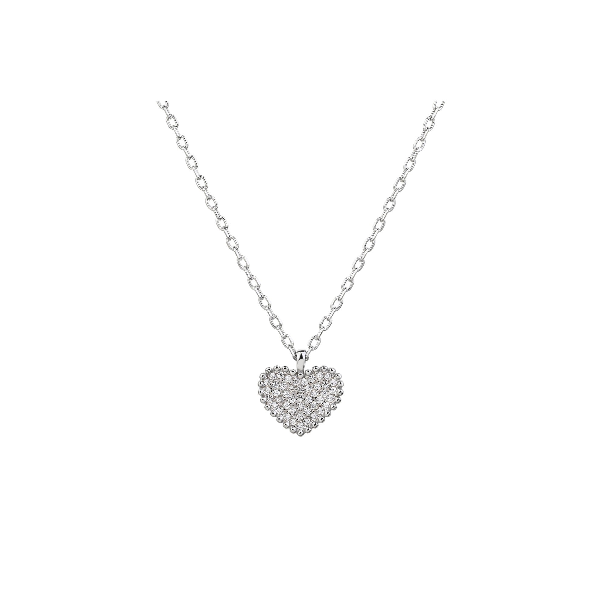 Collar de corazon con circonias blanca 45+5cm en plateado