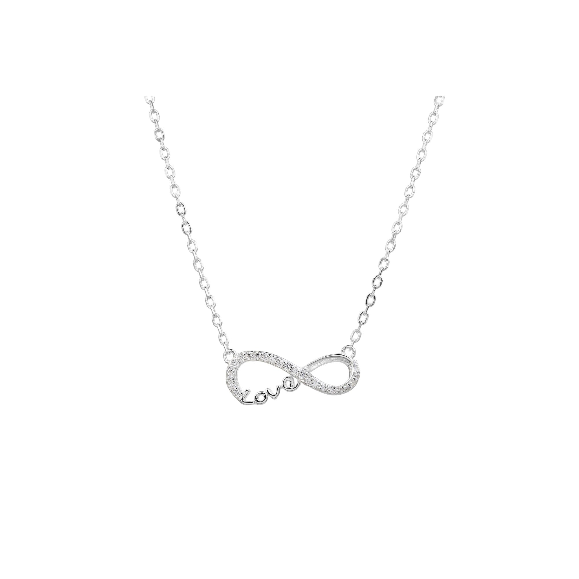 Collar love infinito con circonias blanca 45+5cm en plateado