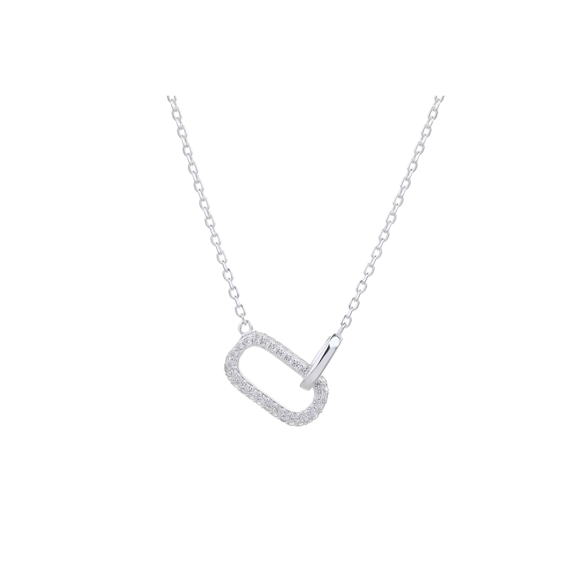 Collar sencillo de rectangulo con circonias blanca 45+5cm en plateado