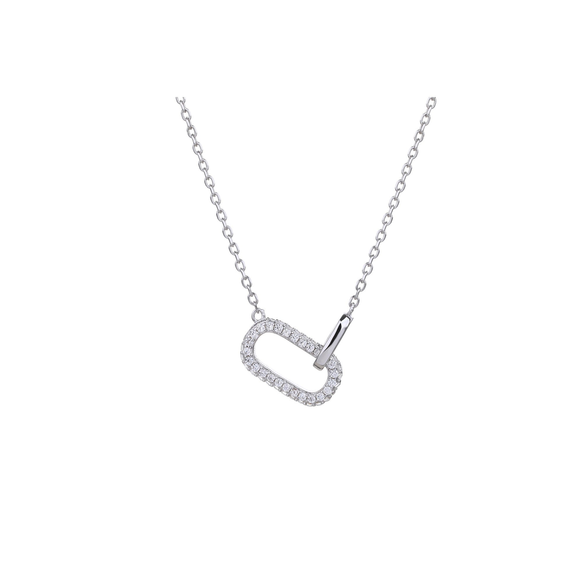 Collar sencillo de rectangulo con circonias blanca 45+5cm en plateado