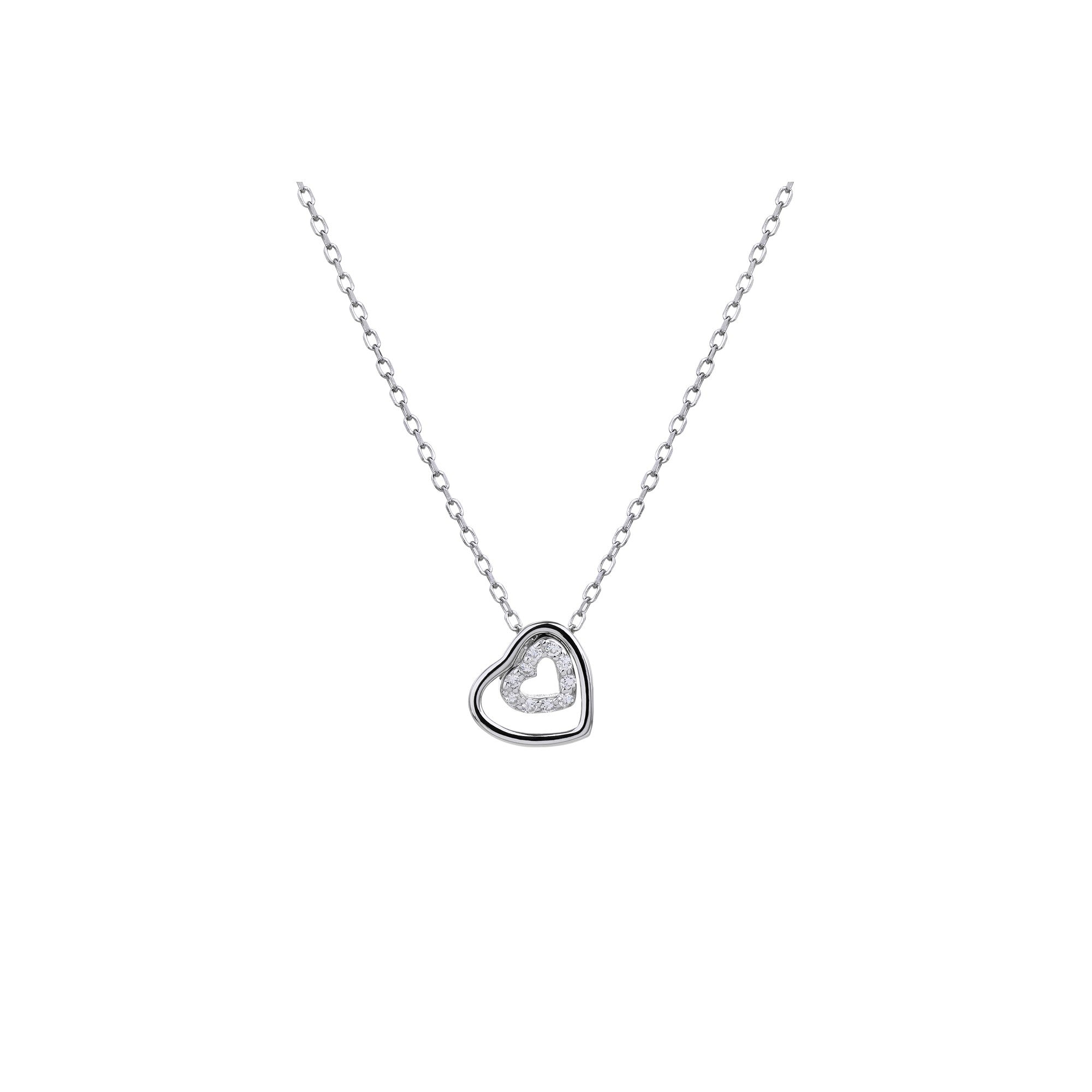 Collar sencillo de corazones con circonia blanca 45+5cm en plateado
