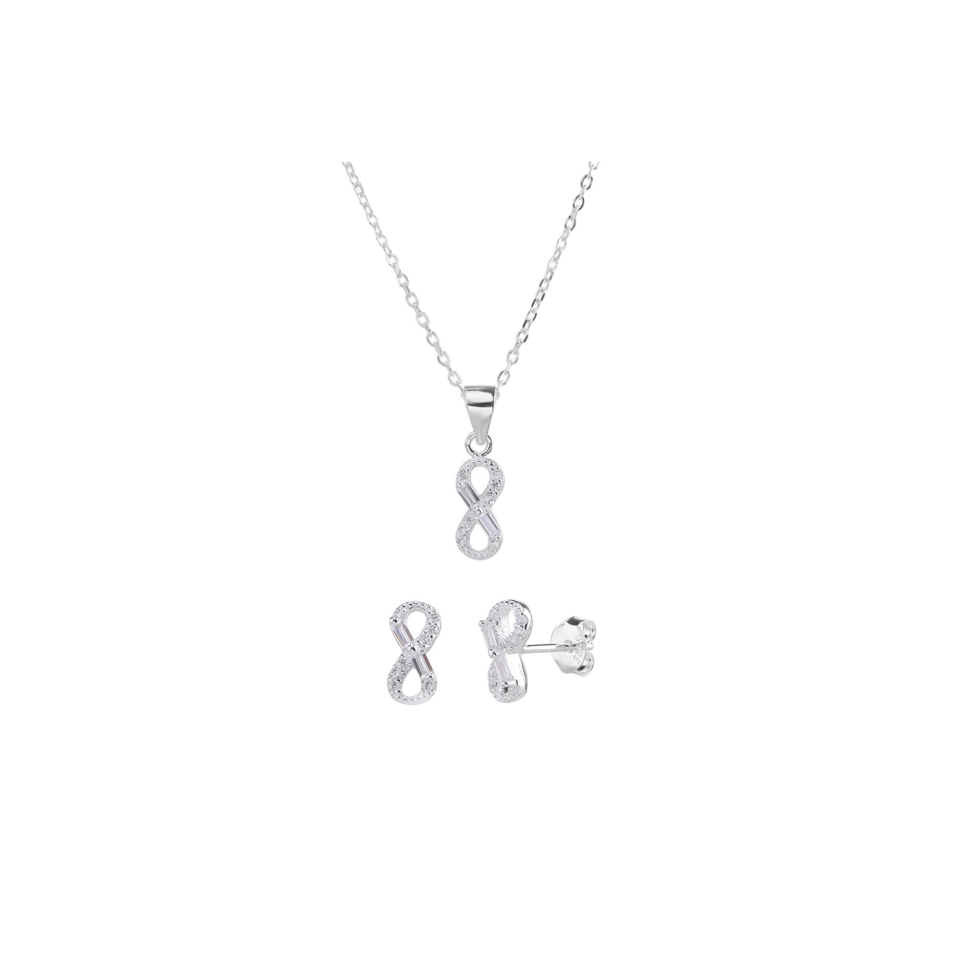 Juego sencillo con circonia blanca 45+5cm en plateado 4