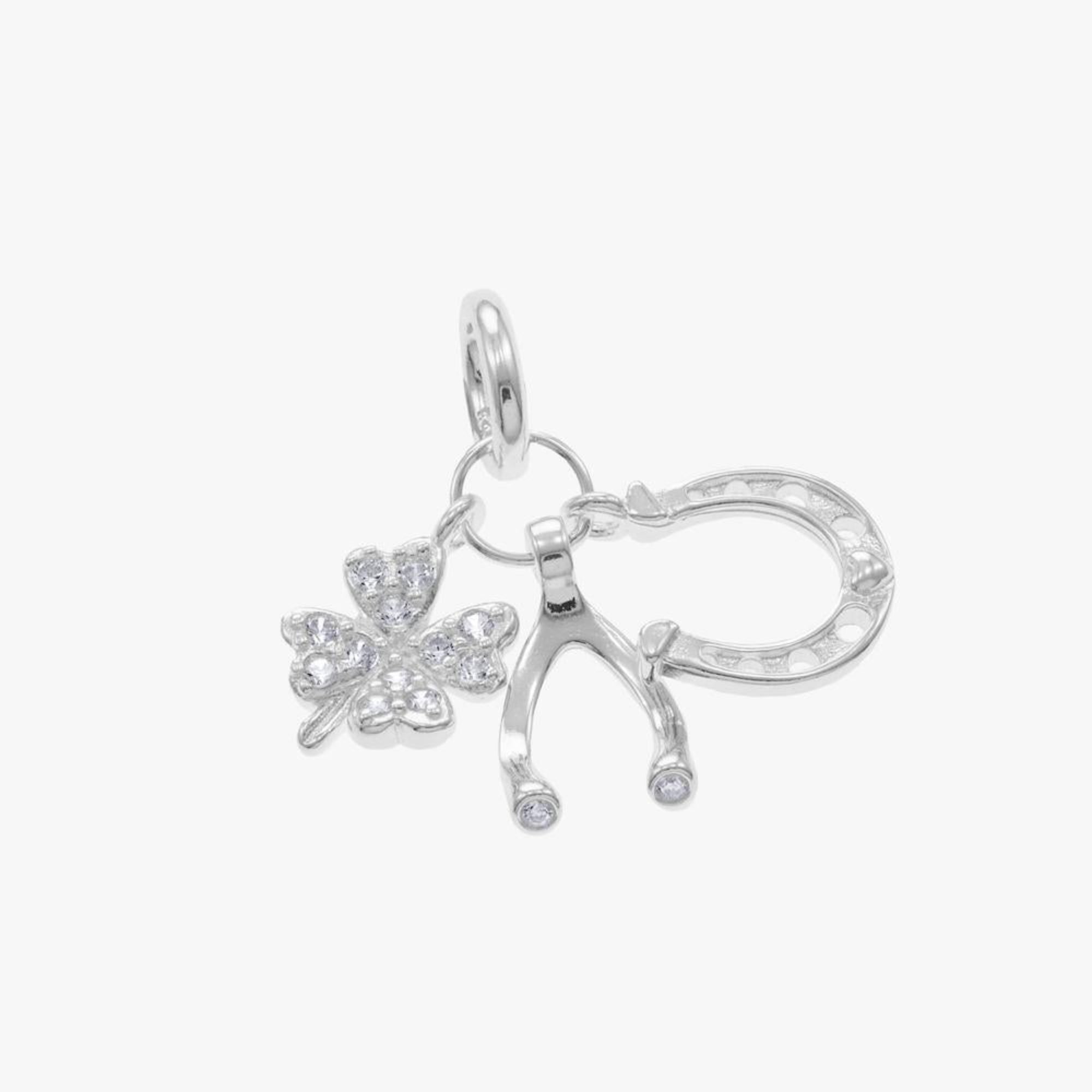 Charm colgante de la suerte con circonia blanca en plateado
