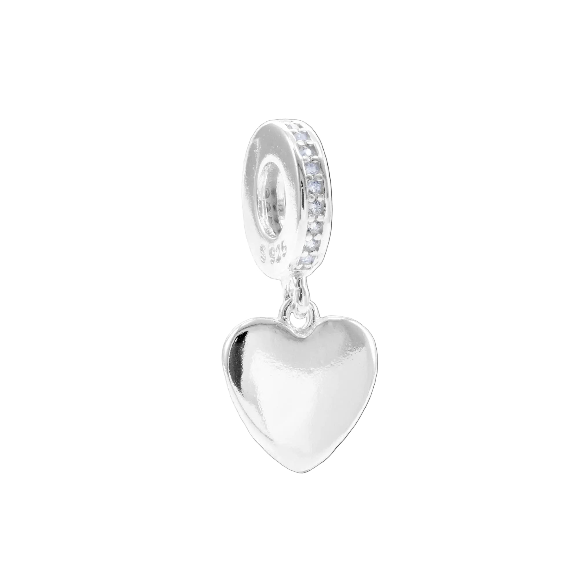 Charm colgante de corazon con circonia blanca en plateado