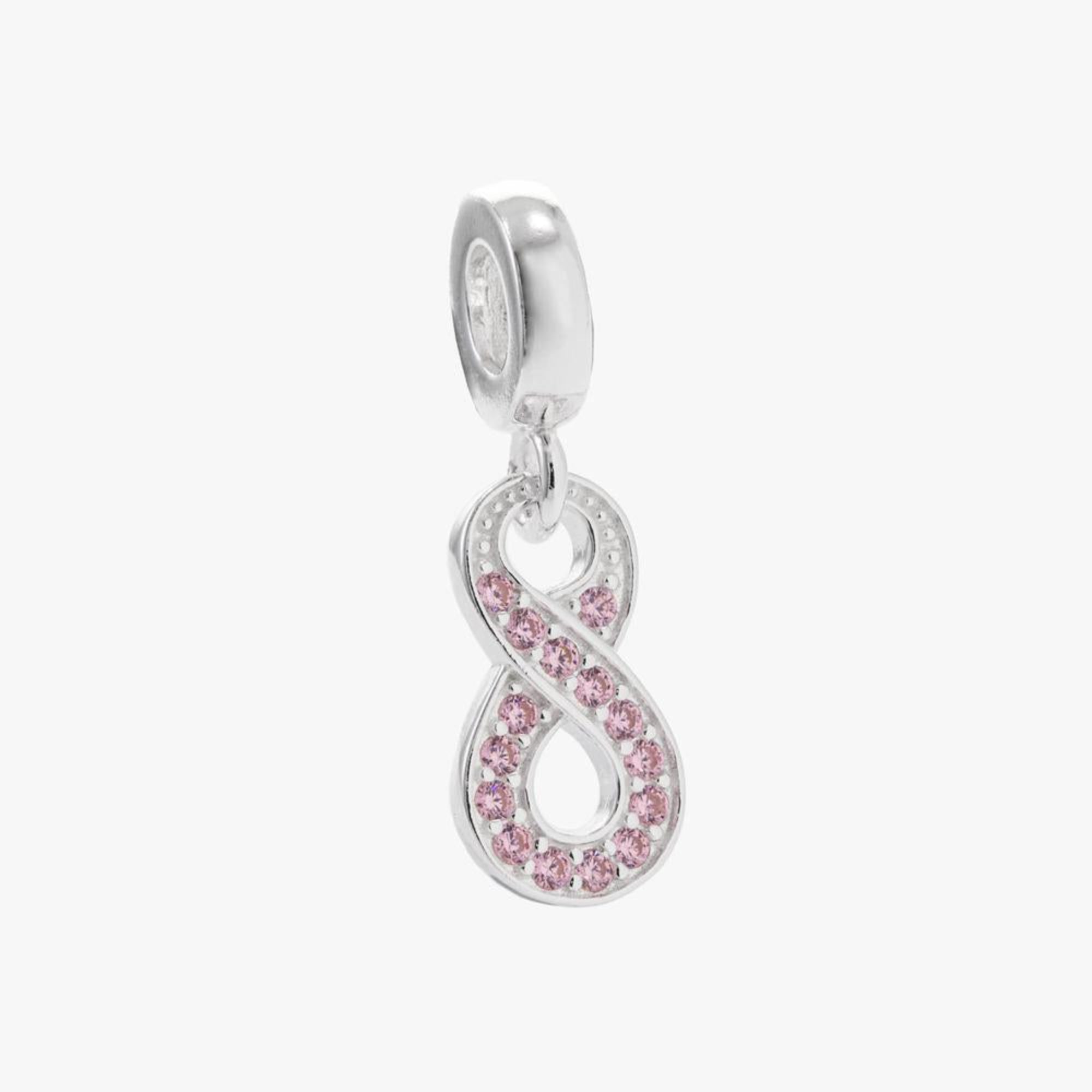 Charm colgante de infinito con circonia blanca en plateado