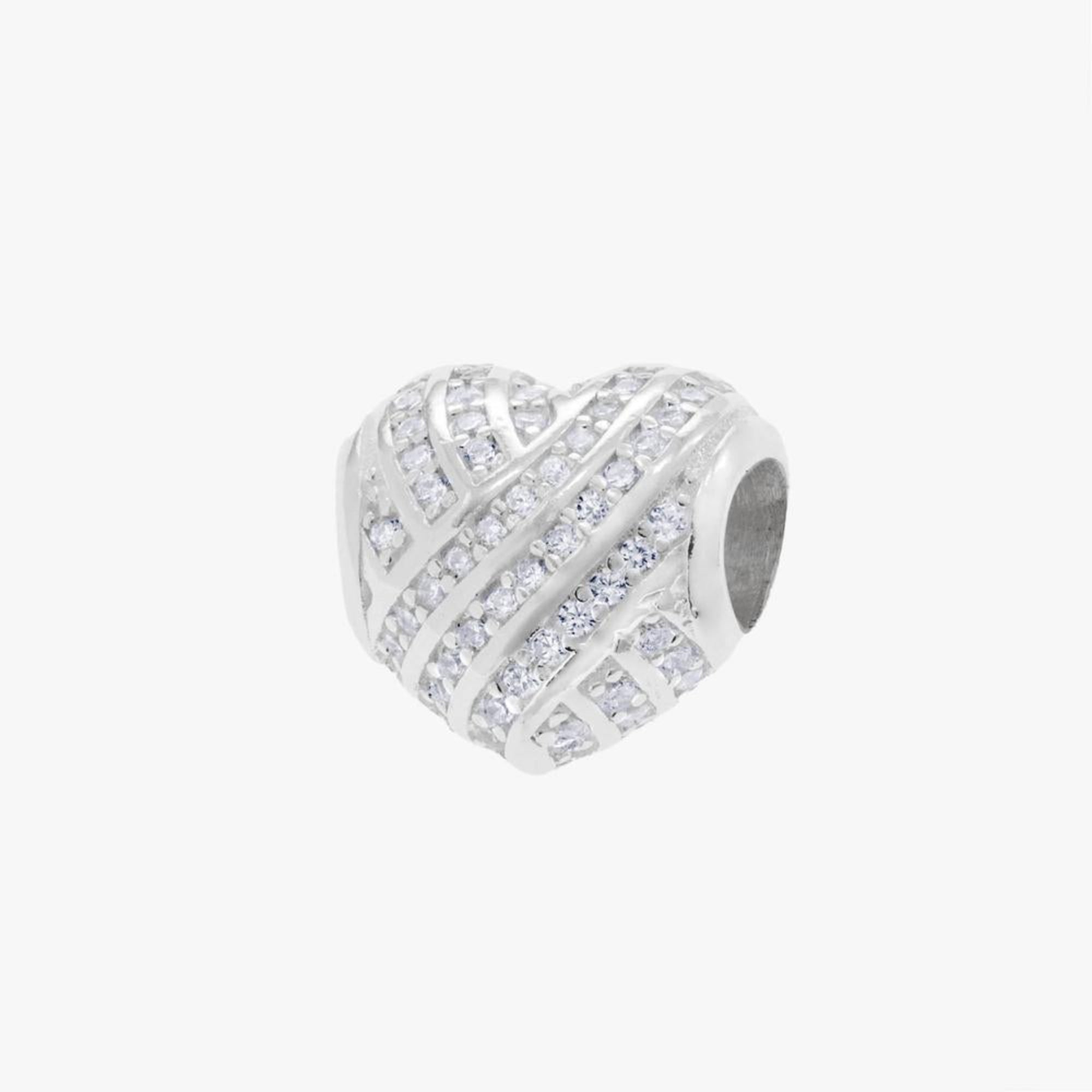 Charm separador de corazon con circonia blanca en plateado