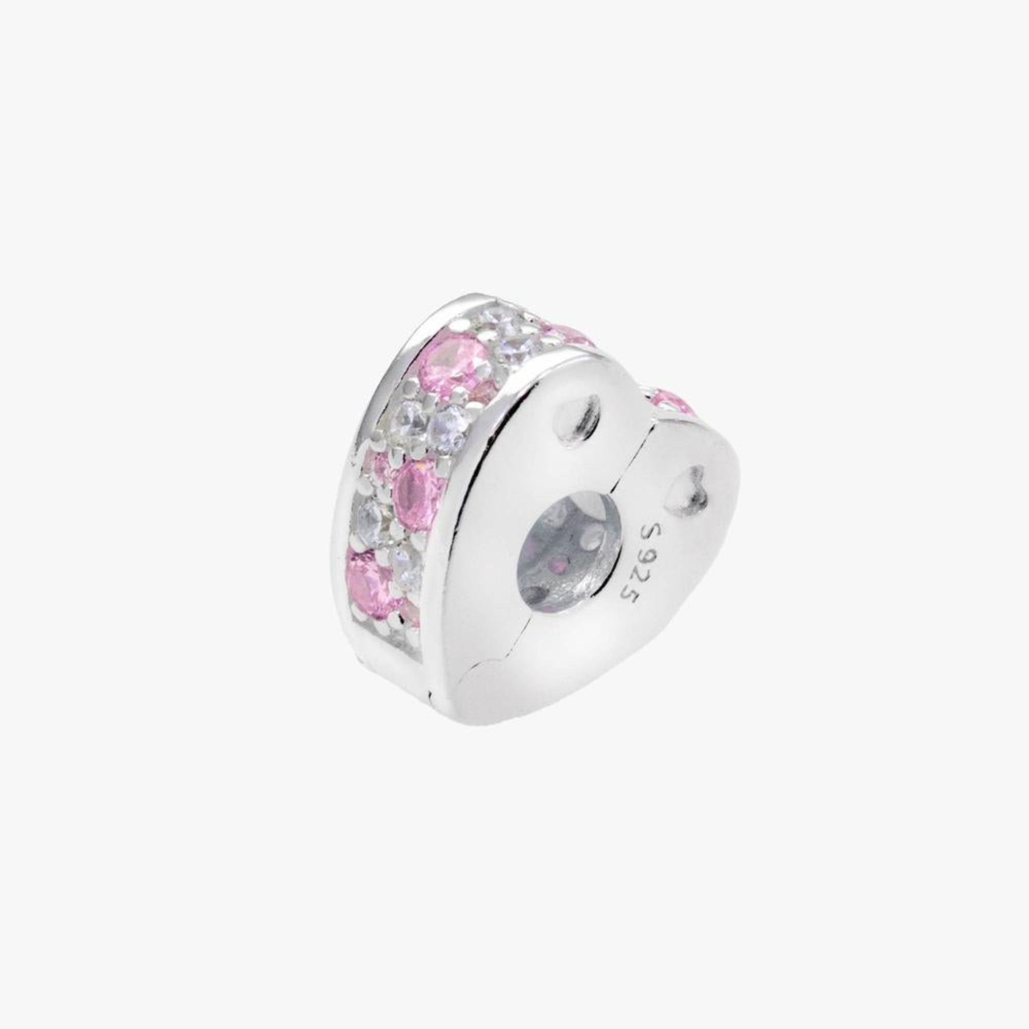 Charm clip de corazon con circonia blanca en plateado
