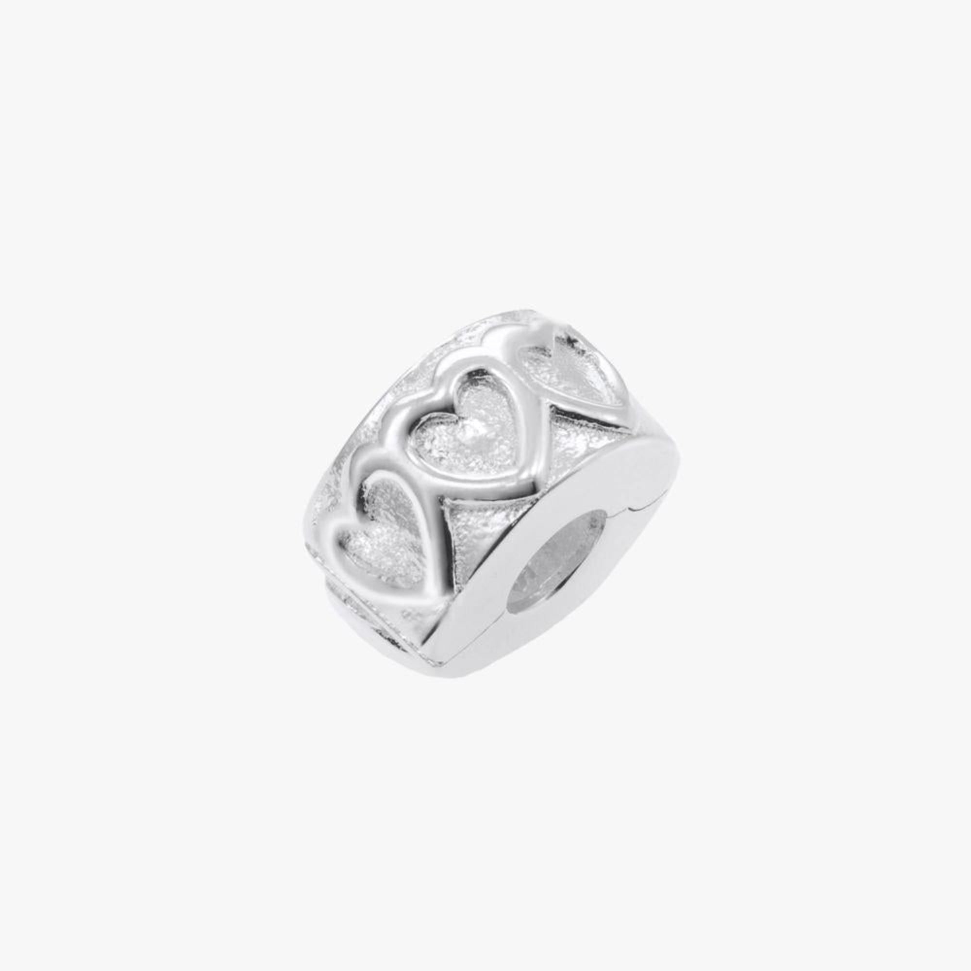 Charm clip de corazones con circonia blanca en plateado
