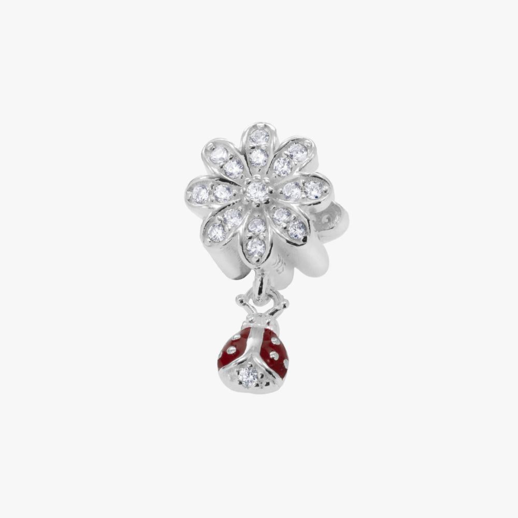 Charm separador de flor con circonia multicolor en plateado