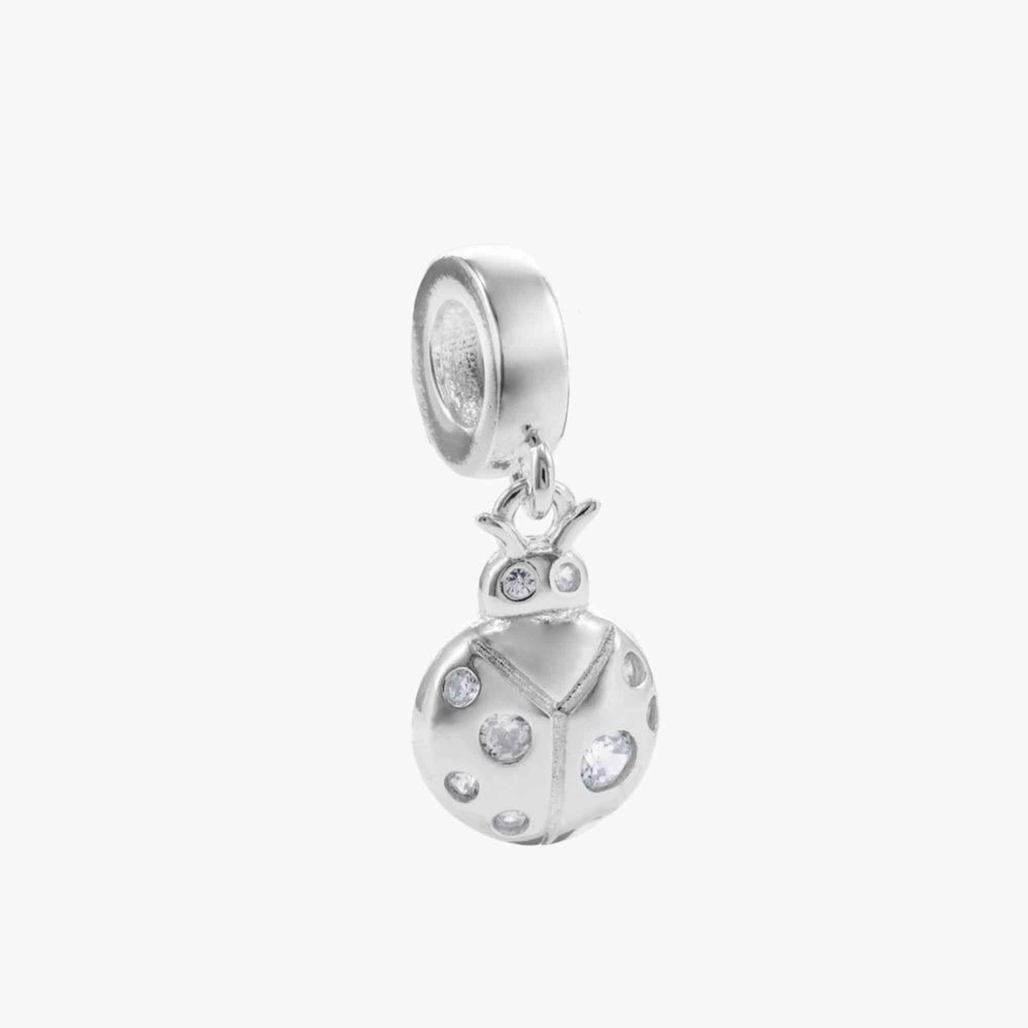 Charm colgante de catarina con circonia rosa en plateado