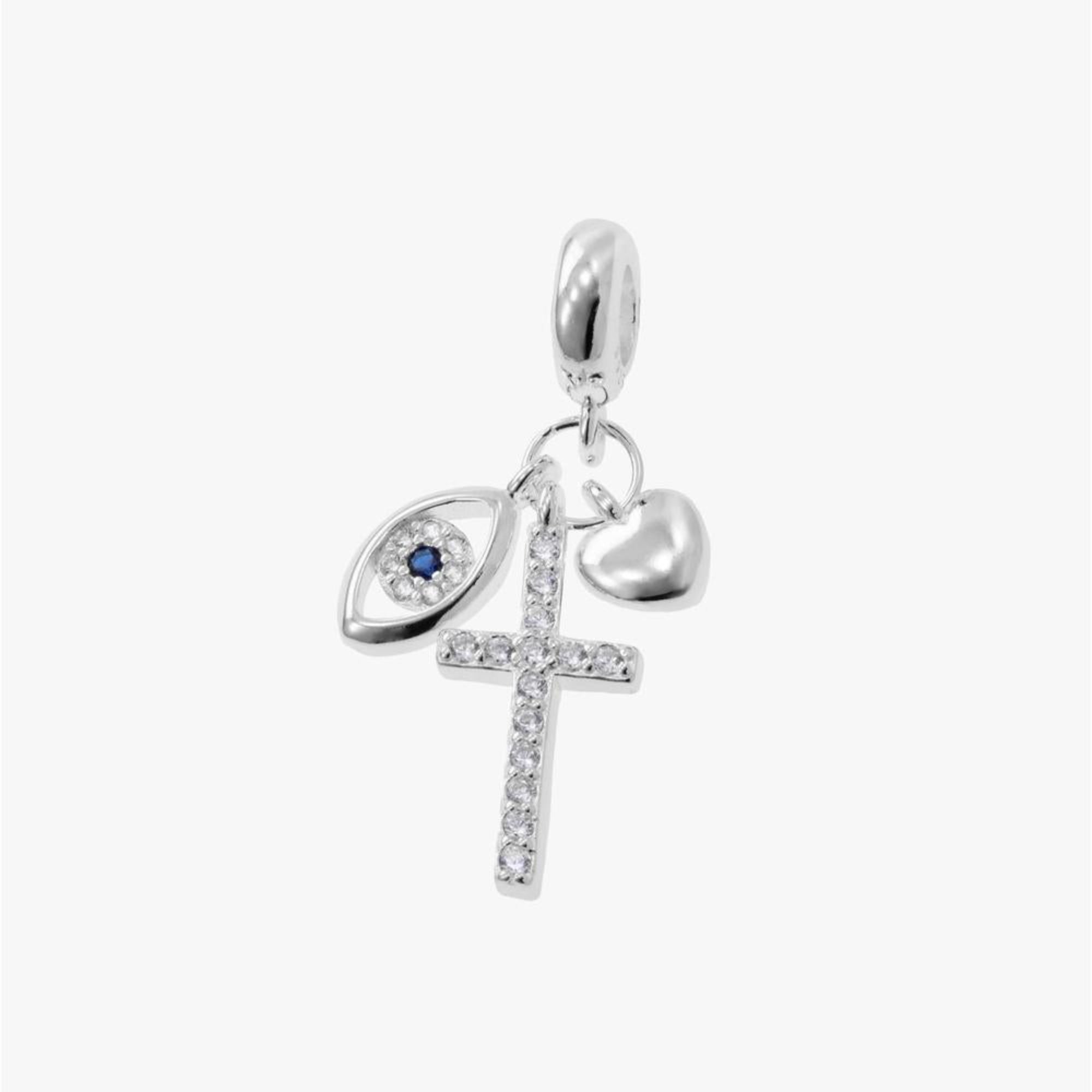 Charm colgante de Cruz con circonia blanca en plateado