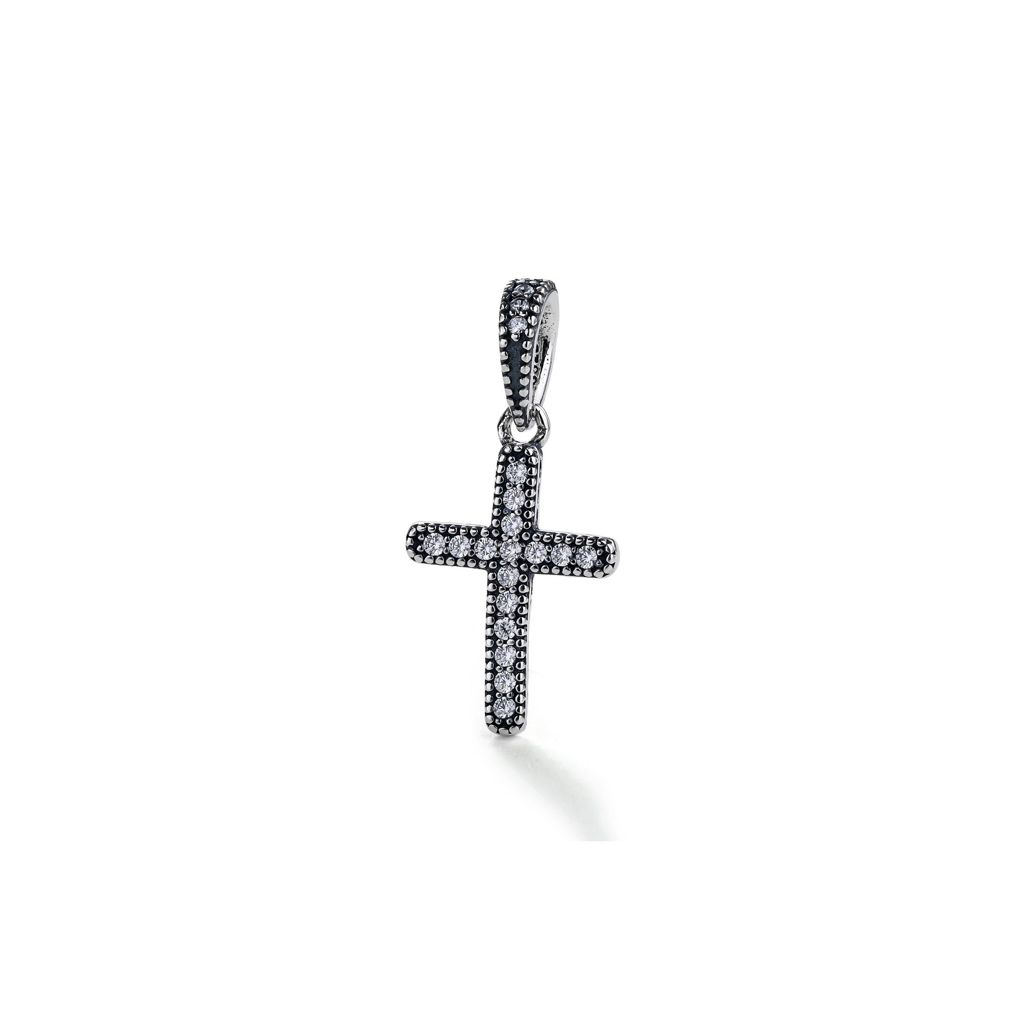 Charm colgante de Cruz con circonia blanca en oxidada