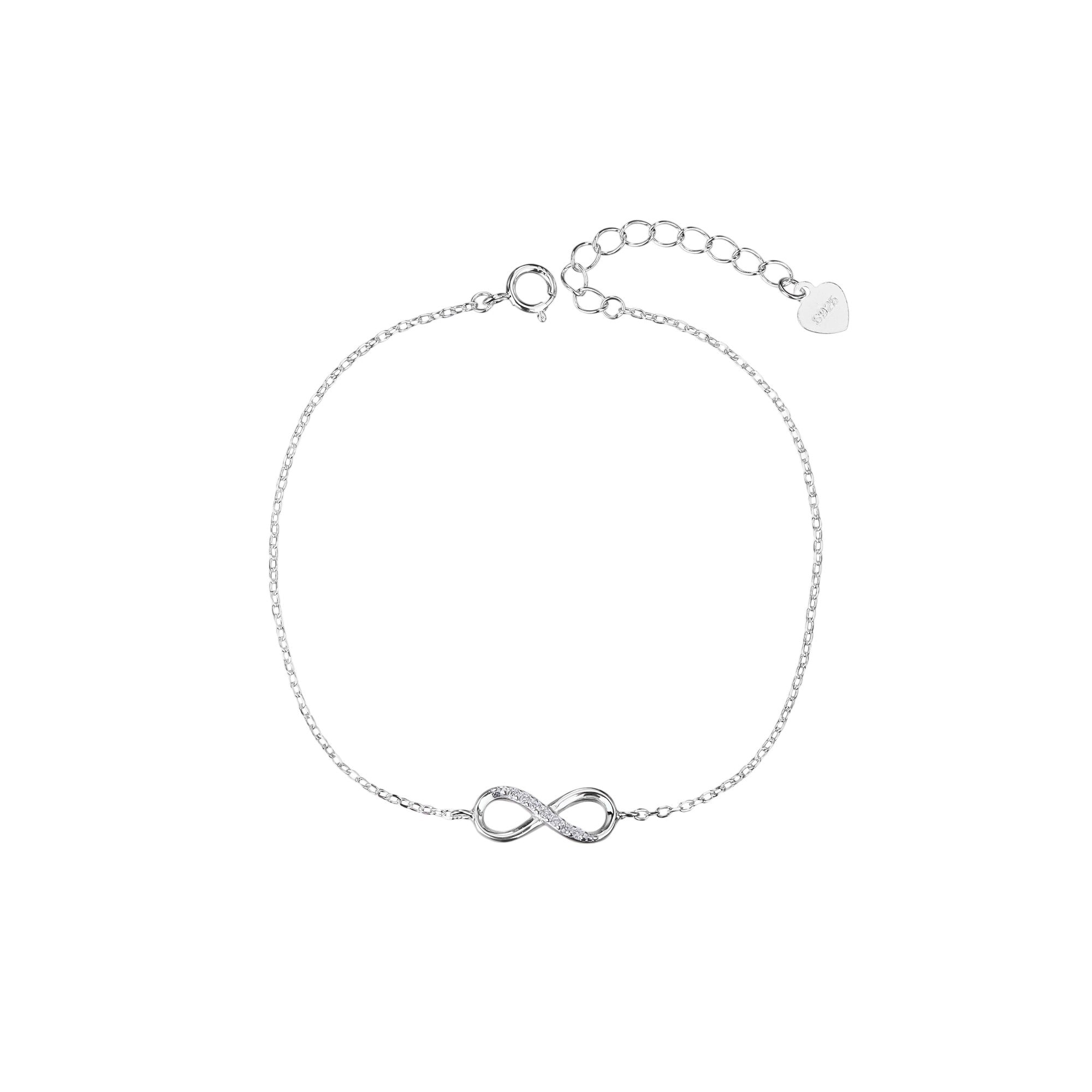 Pulsera sencilla de infinito con circonia blanca 17+3cm en rodizado