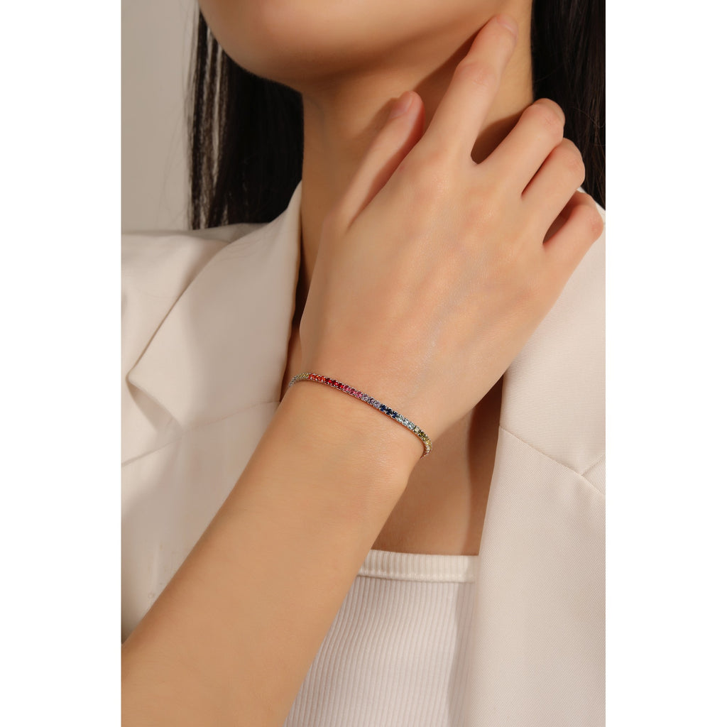 Pulsera tenis elastica con circonia redonda multicolor 17cm en rodizado