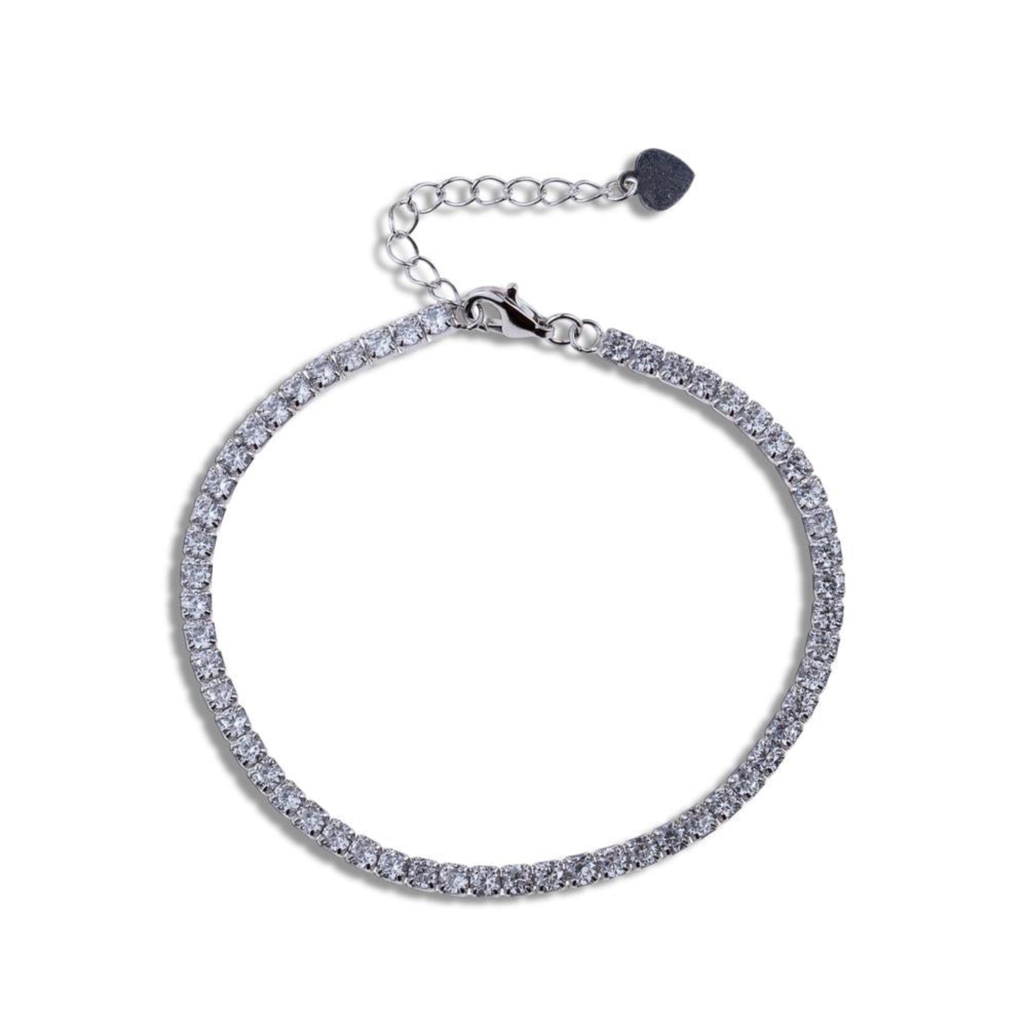 Pulsera tenis con circonia redonda blanca 17+3cm en rodizado