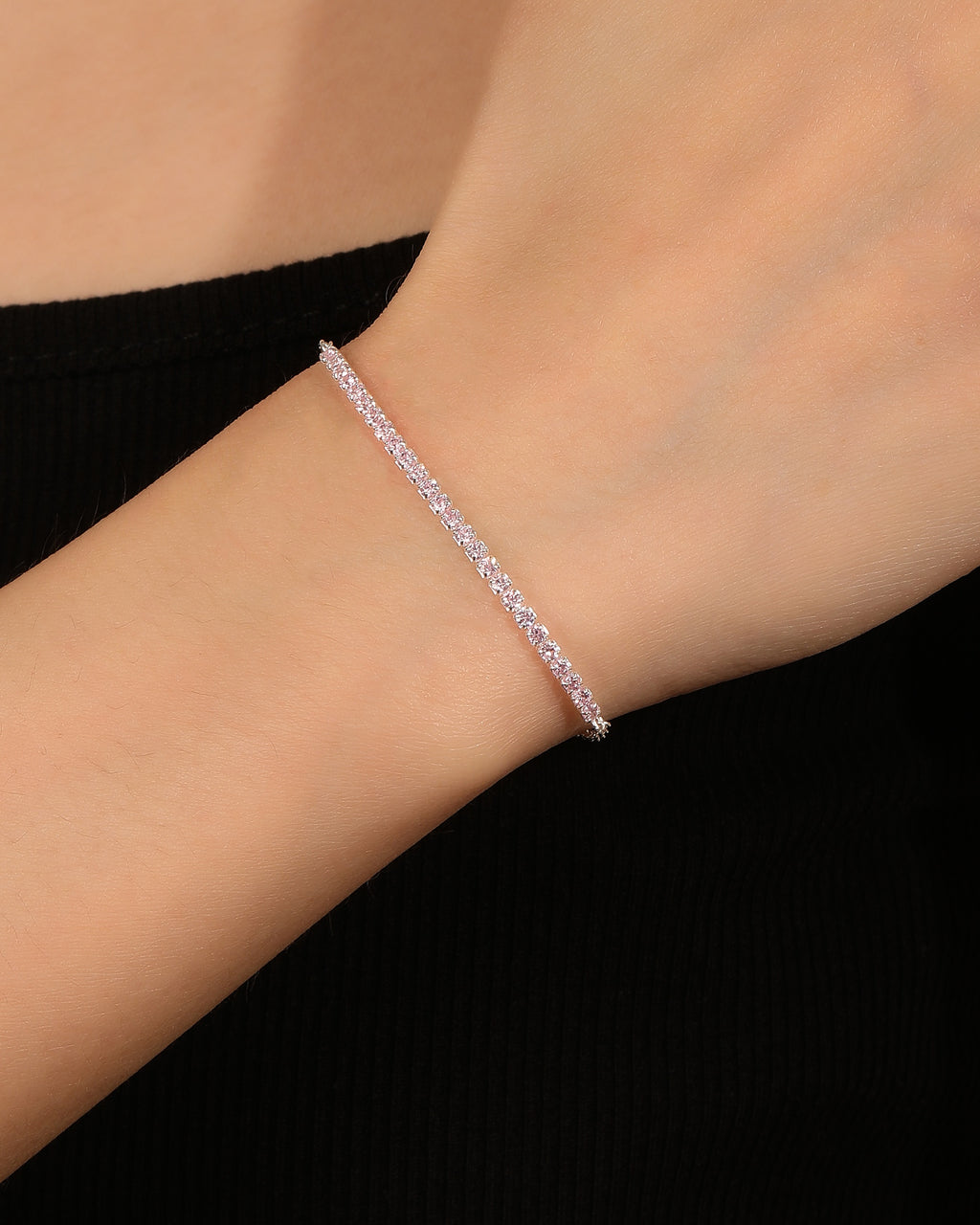 Pulsera tenis ajustable con circonia redonda 17+3cm en plateado