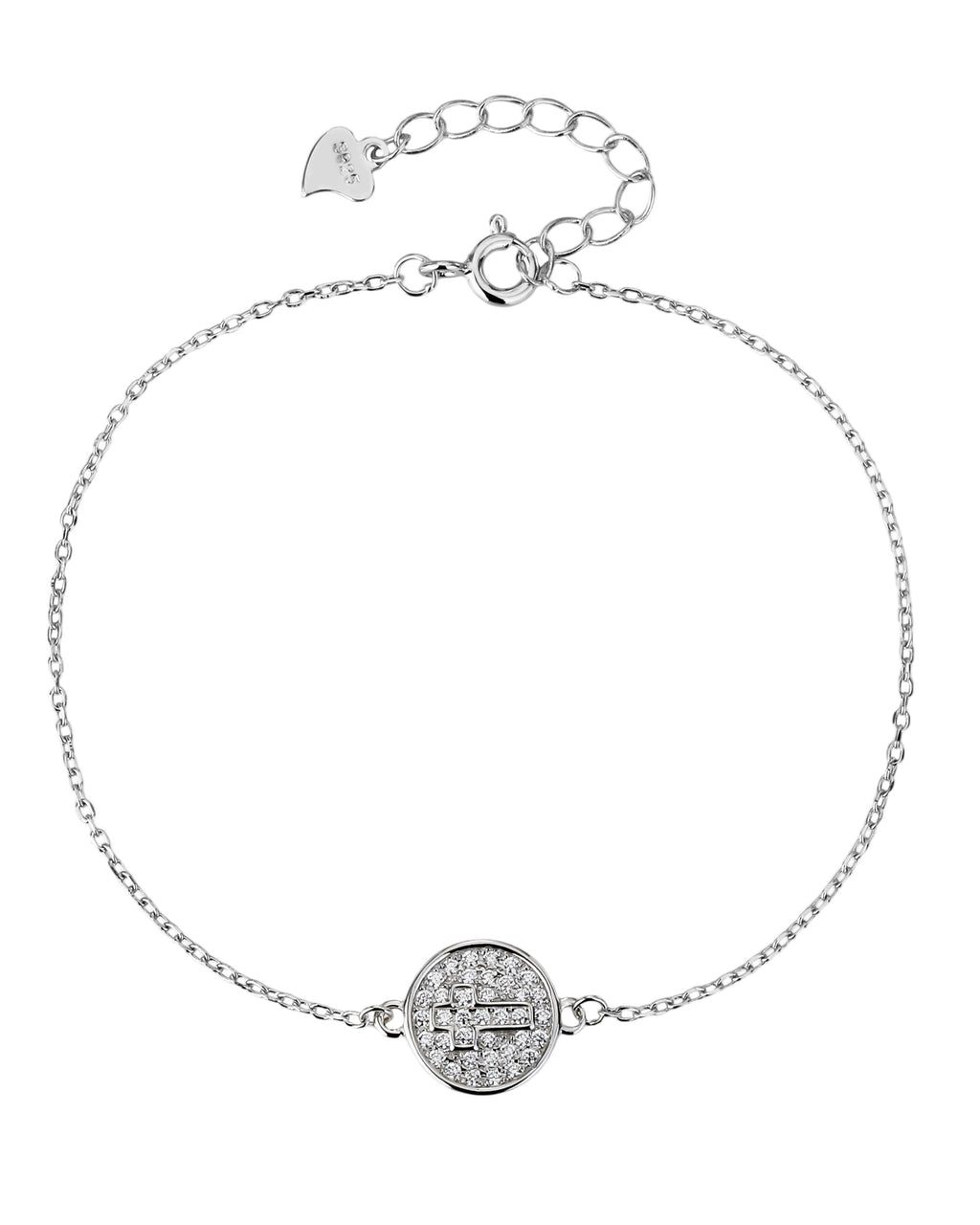 Pulsera sencilla de Cruz con circonia blanca 17+3cm en rodizado