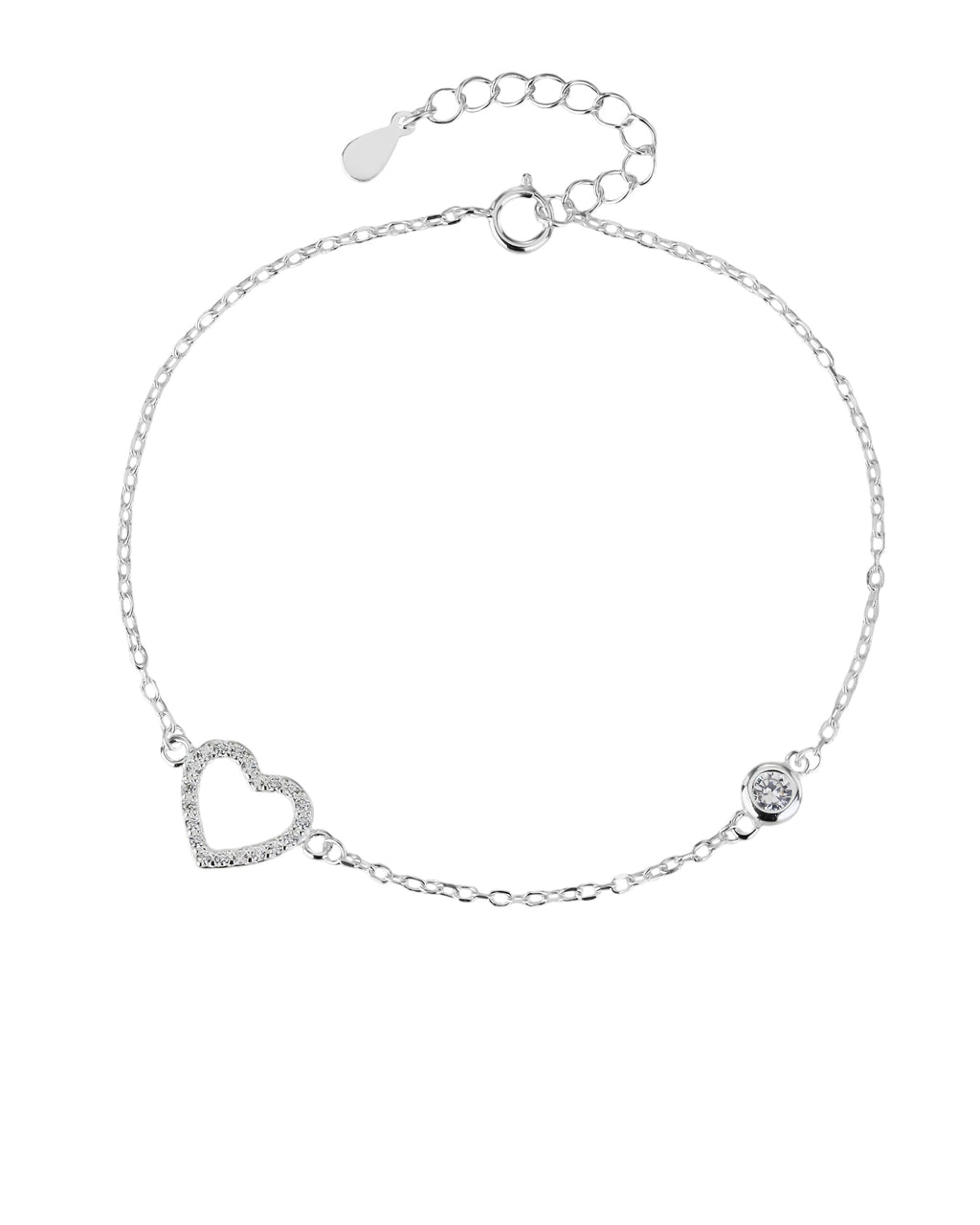 Pulsera sencilla de corazon con circonia blanca 17+3cm en plateado