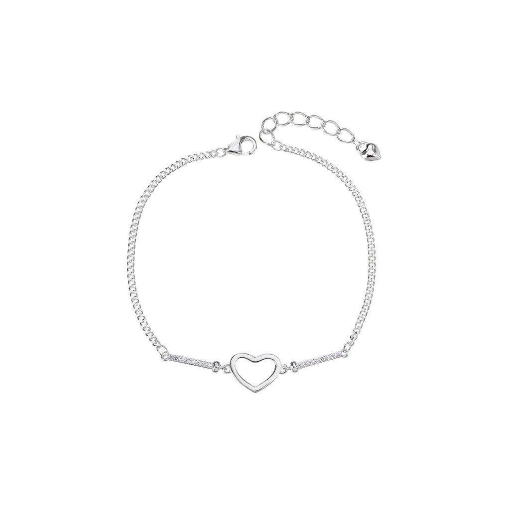 Pulsera sencilla de corazon con circonia blanca 17+3cm en plateado