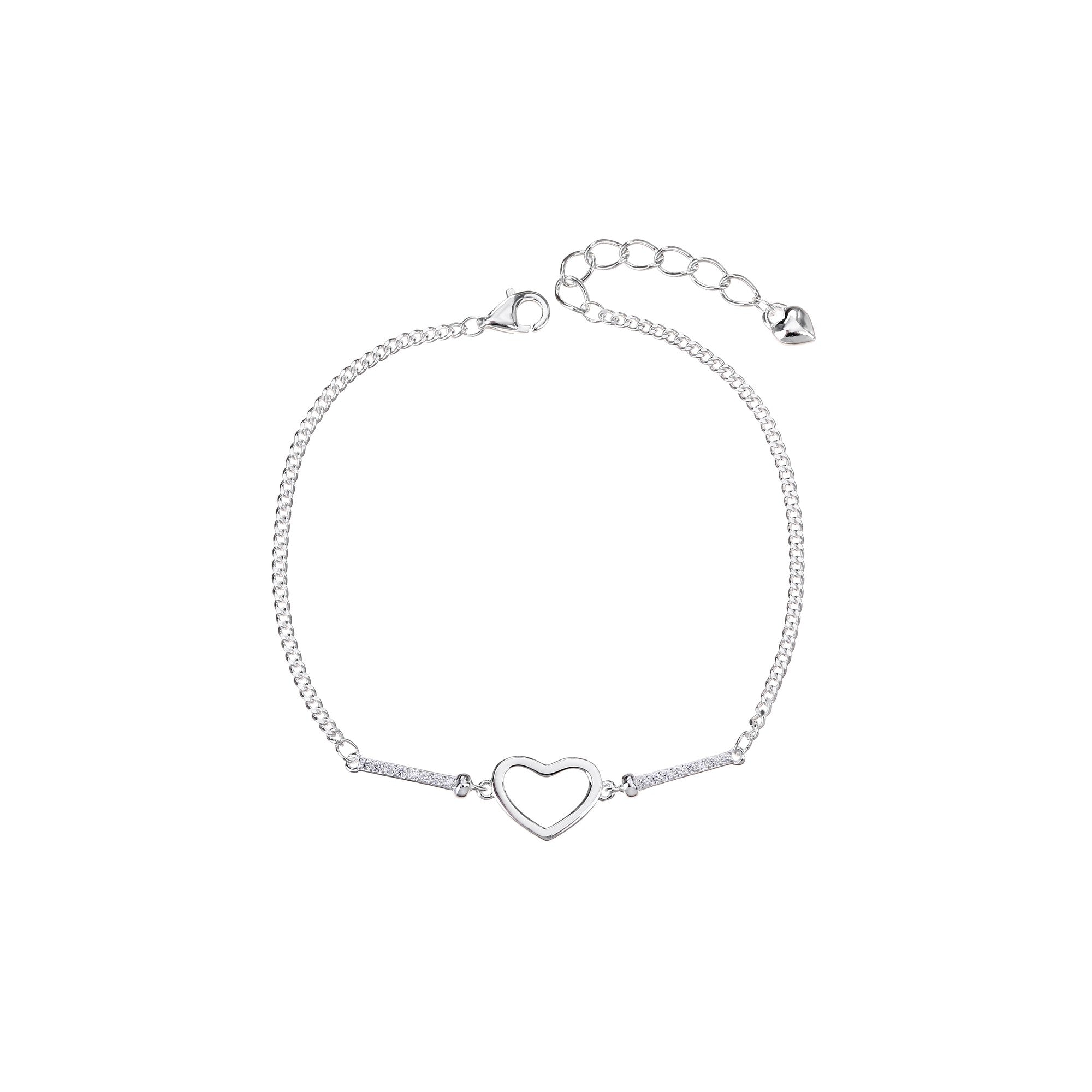 Pulsera sencilla de corazon con circonia blanca 17+3cm en plateado
