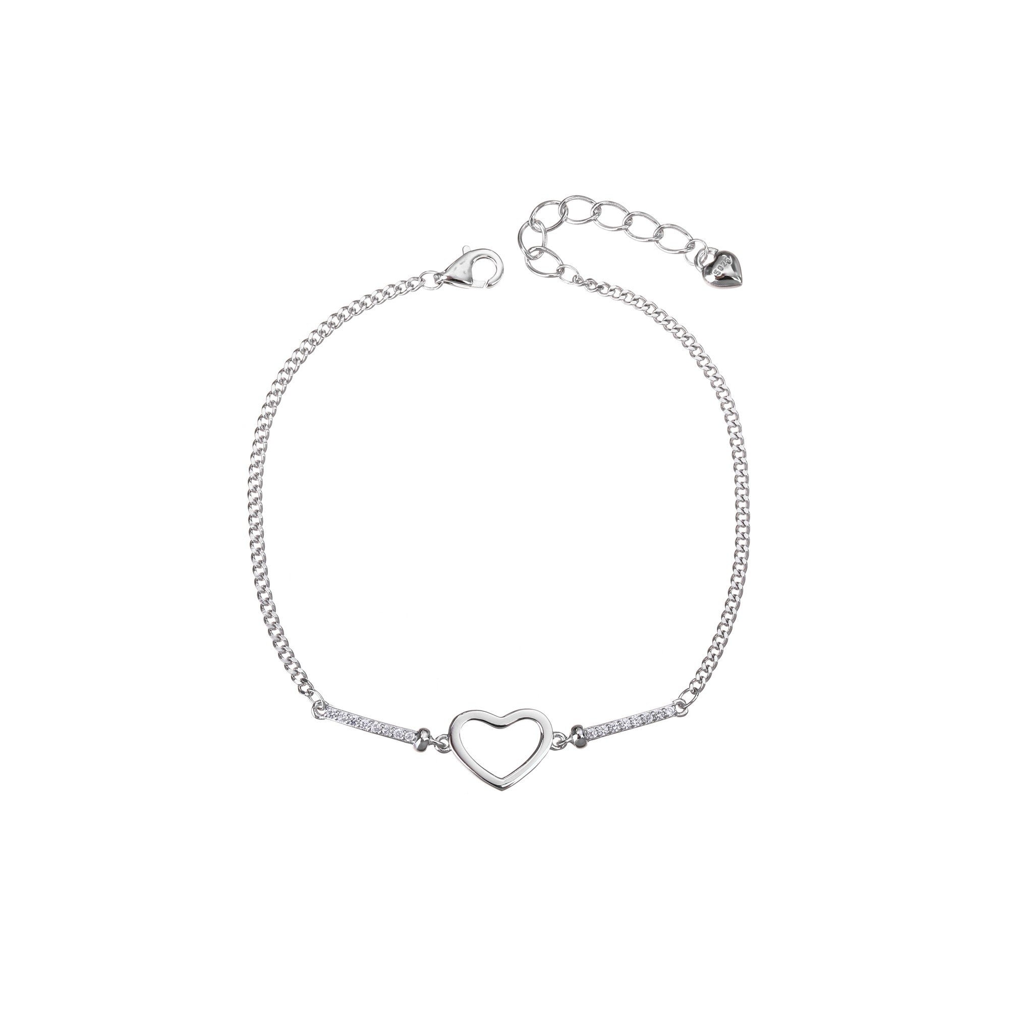 Pulsera sencilla de corazon con circonia blanca 17+3cm en plateado