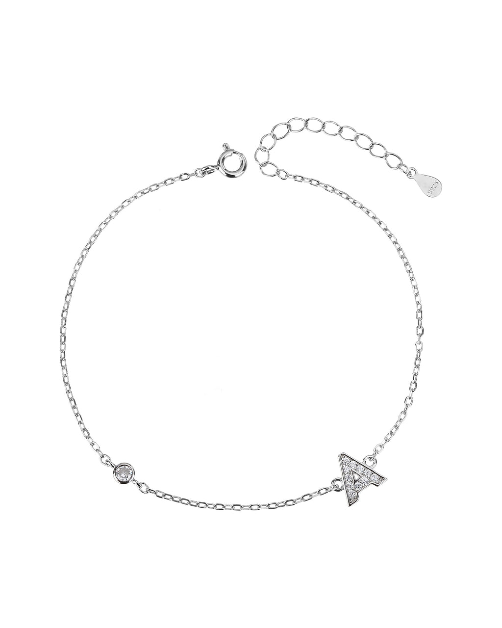 Pulsera de letra con circonia 17+3cm blanca en rodizado