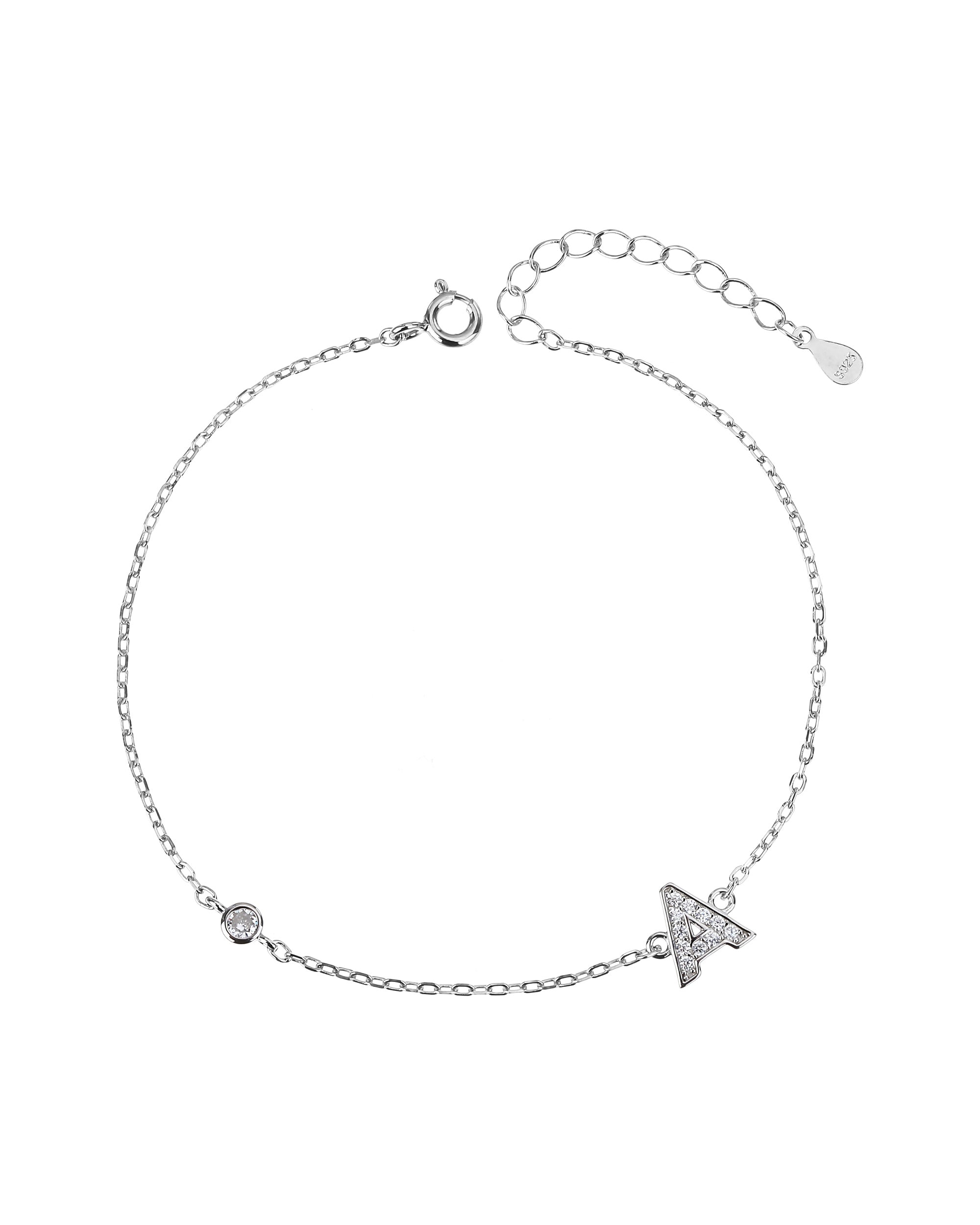 Pulsera de letra con circonia 17+3cm blanca en rodizado