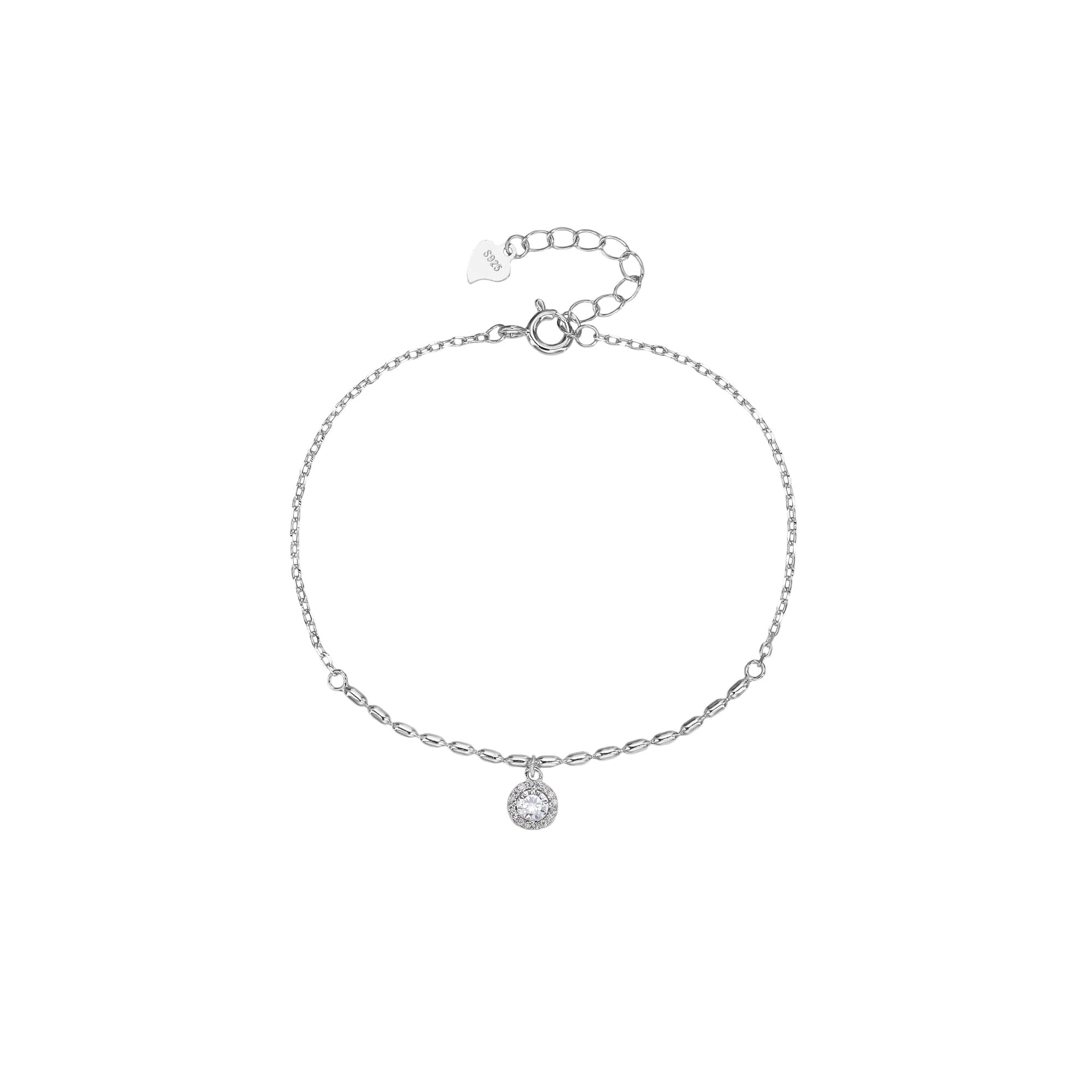 Pulsera mixta con eslabon arroz y esfera de circonias en rodizado