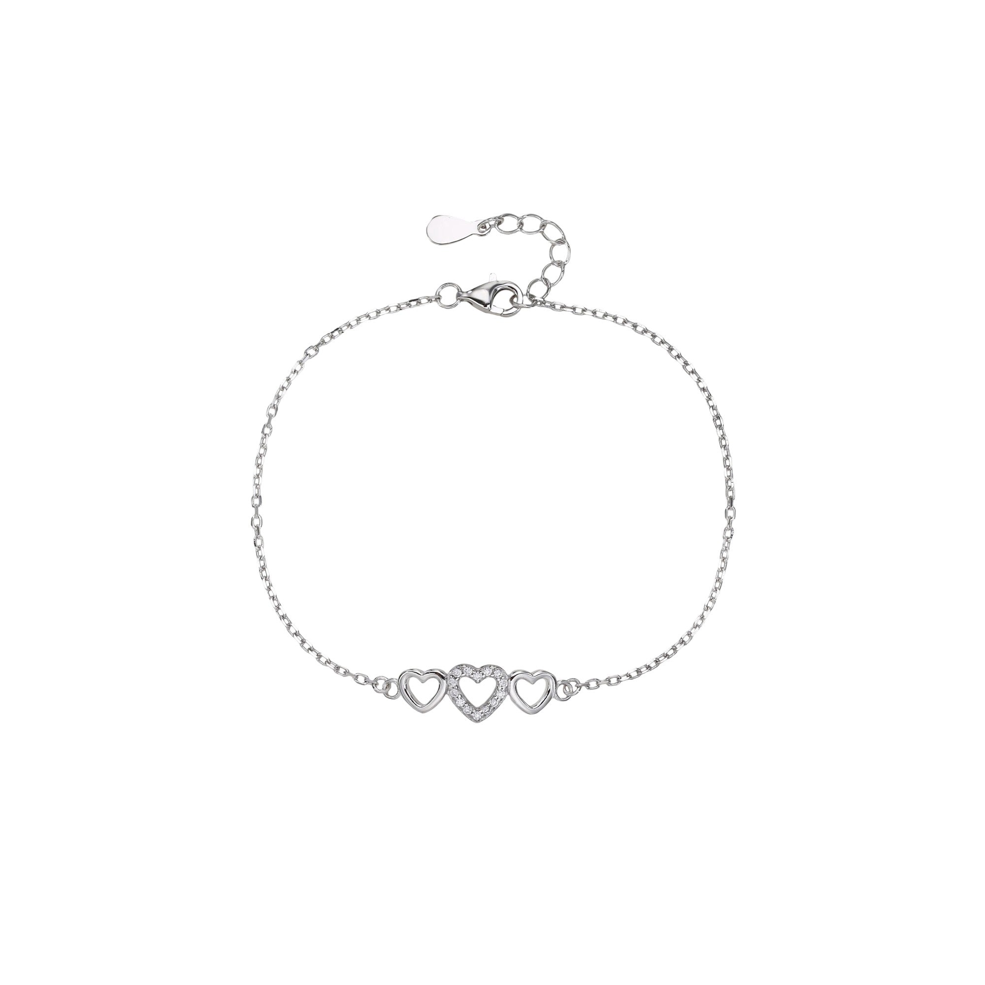 Pulsera sencilla de tripe corazon con circonia en rodizado