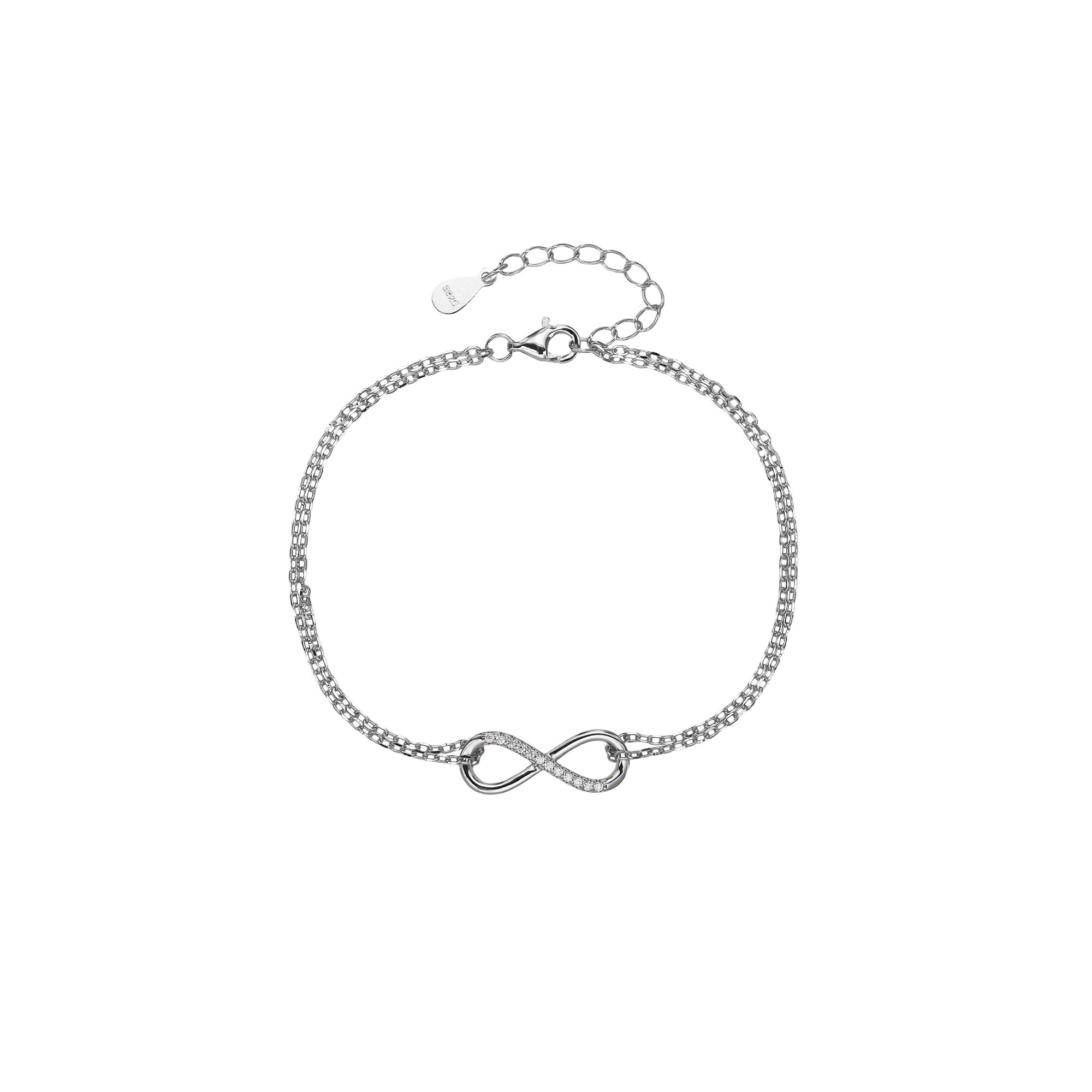Pulsera doble de infinito con circonia blanca en rodizado